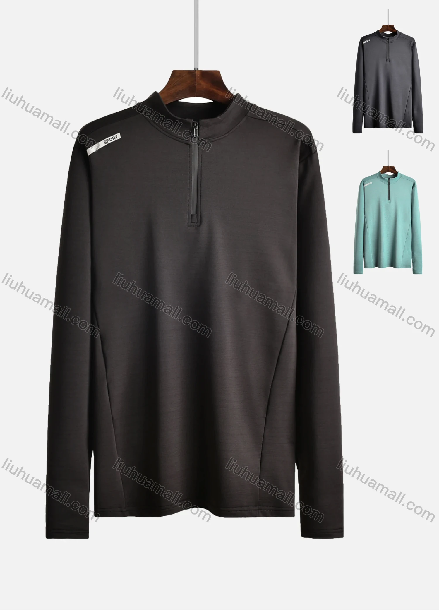 Wholesale Men's Mock Neck Long Sleeve Half Zip Plain Workout Sweatshirt 810# - Liuhuamall