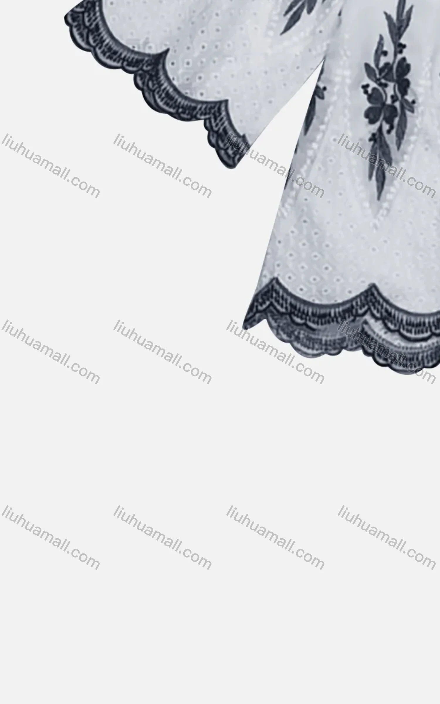 Wholesale Women's Round Neck Half Sleeve Ruffle Trim Floral Eyelet Embroidered Wave Hem Blouse - Liuhuamall