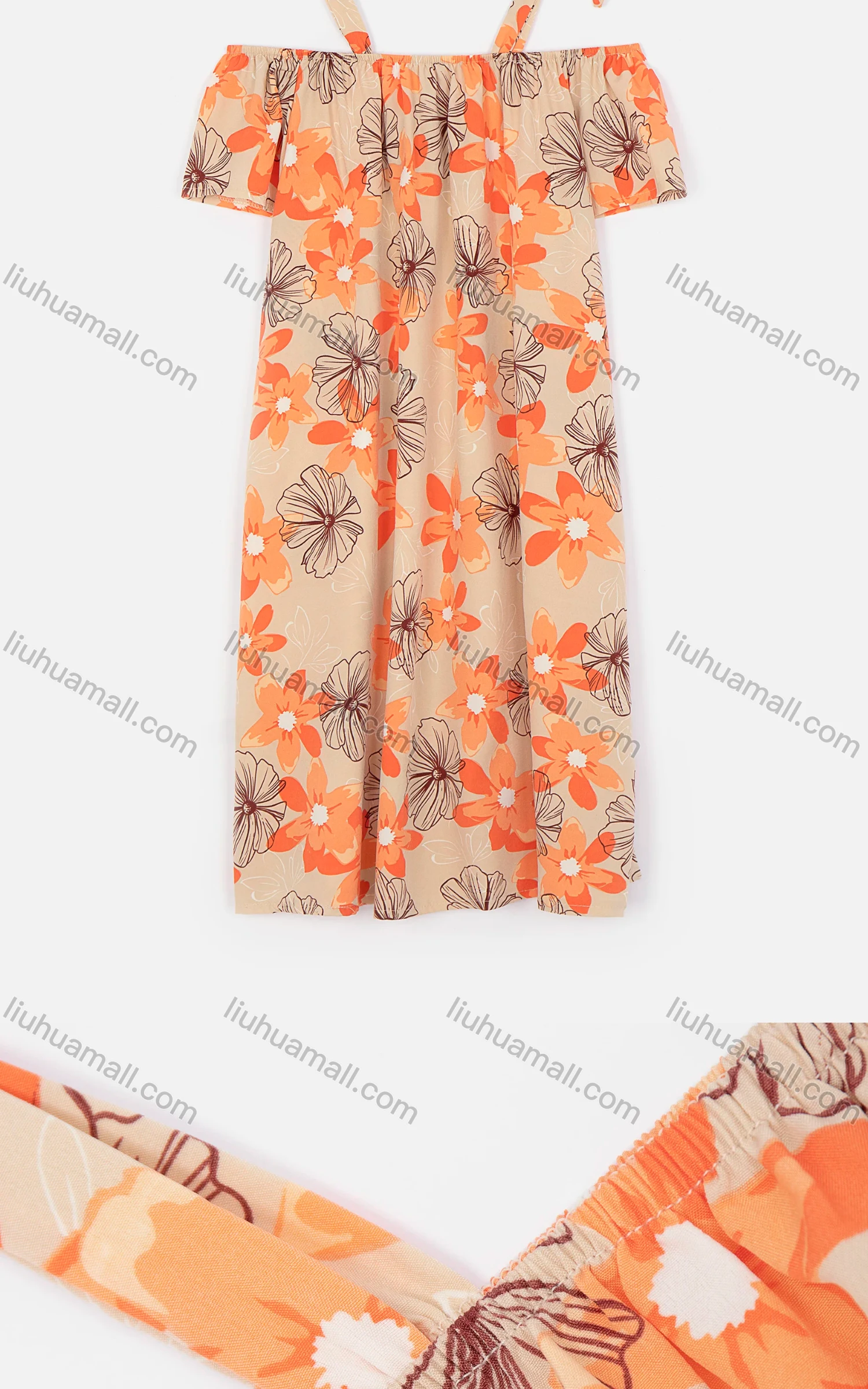 Wholesale Women's Casual Cold Shoulder Floral Print Button Decor Short Dress 7746# - Liuhuamall