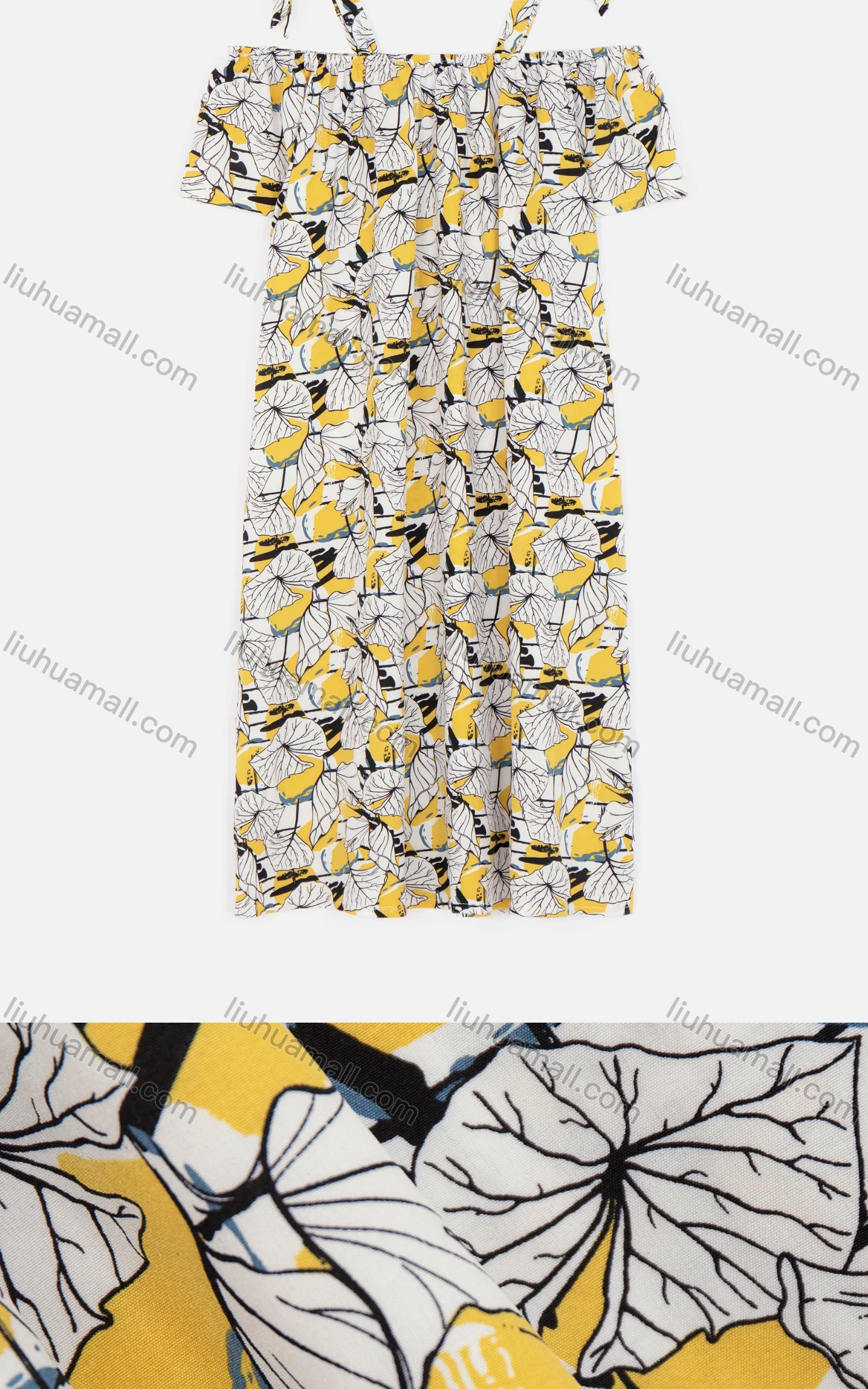 Wholesale Women's Casual Cold Shoulder Button Decor Leaf Print Short Dress 9337# - Liuhuamall