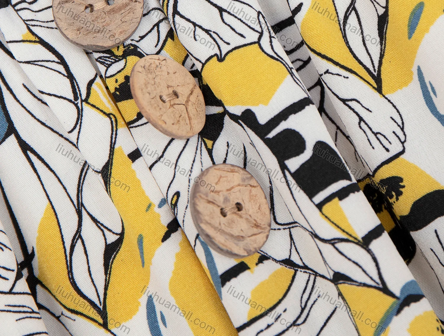 Wholesale Women's Casual Cold Shoulder Button Decor Leaf Print Short Dress 9337# - Liuhuamall