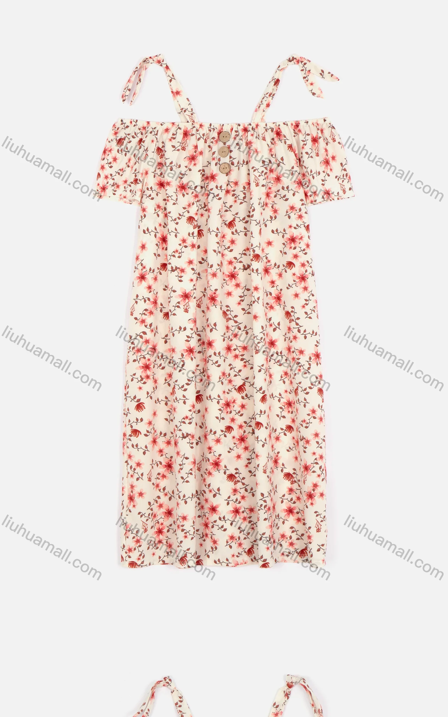 Wholesale Women's Casual Cold Shoulder Button Decor Floral Short Dress 4105# - Liuhuamall