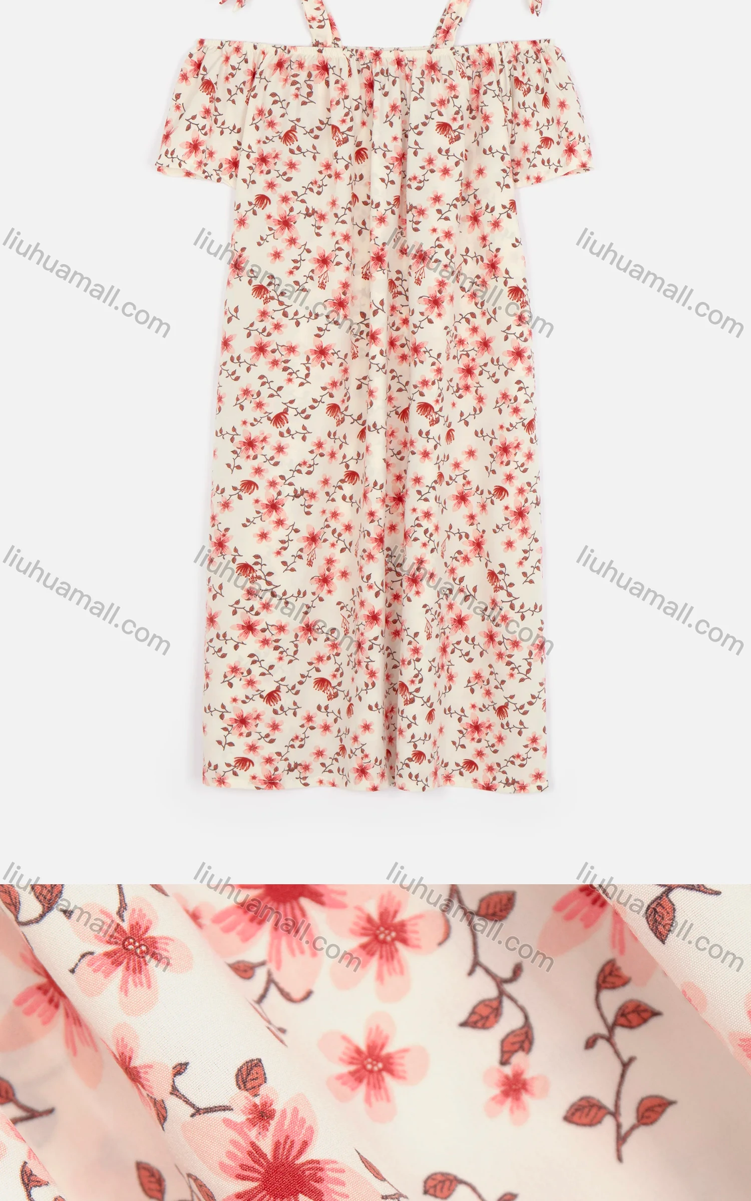 Wholesale Women's Casual Cold Shoulder Button Decor Floral Short Dress 4105# - Liuhuamall