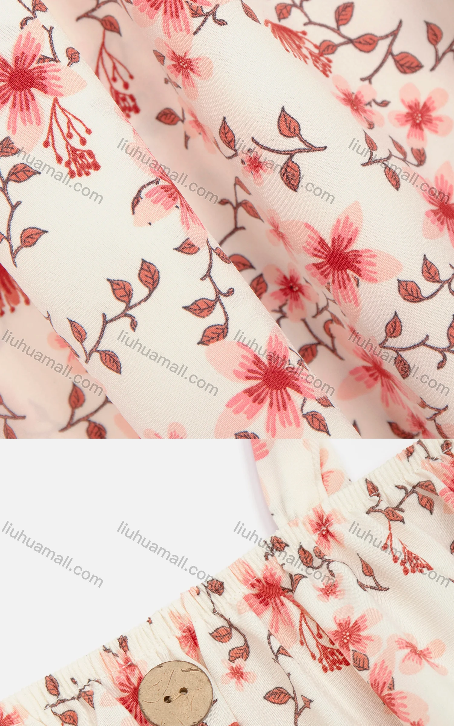 Wholesale Women's Casual Cold Shoulder Button Decor Floral Short Dress 4105# - Liuhuamall