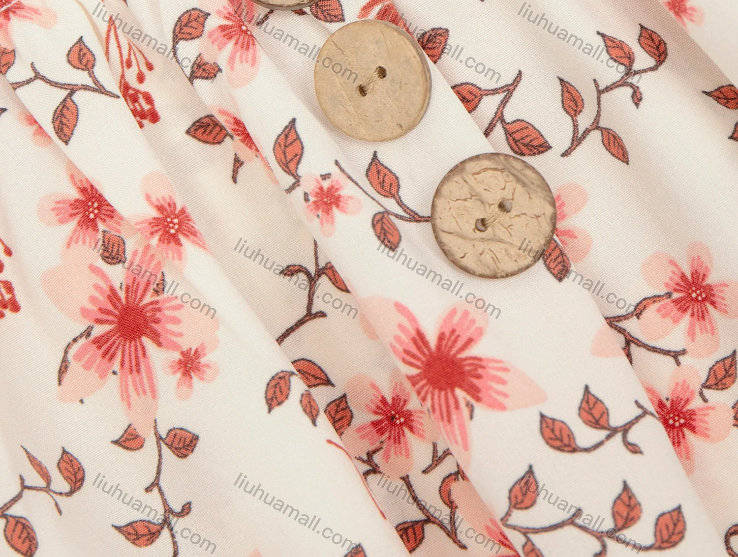 Wholesale Women's Casual Cold Shoulder Button Decor Floral Short Dress 4105# - Liuhuamall