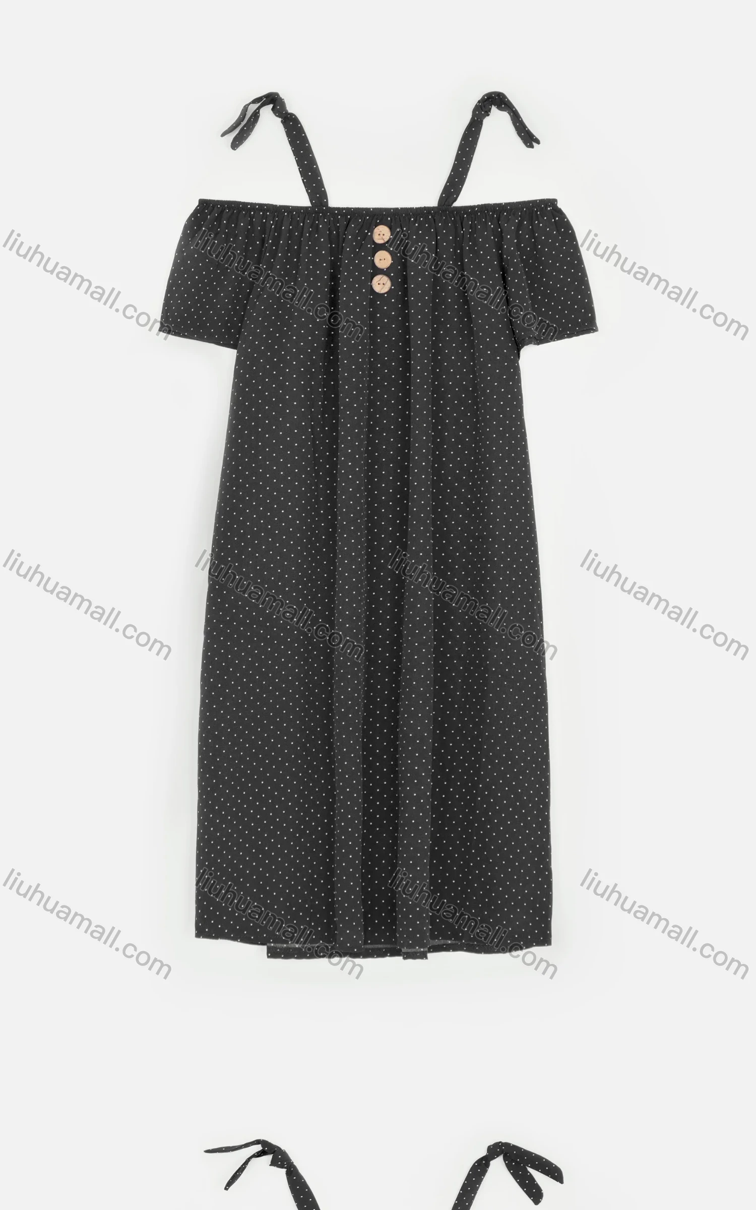 Wholesale Women's Casual Cold Shoulder Polka Dot Button Decor Short Dress 6490# - Liuhuamall