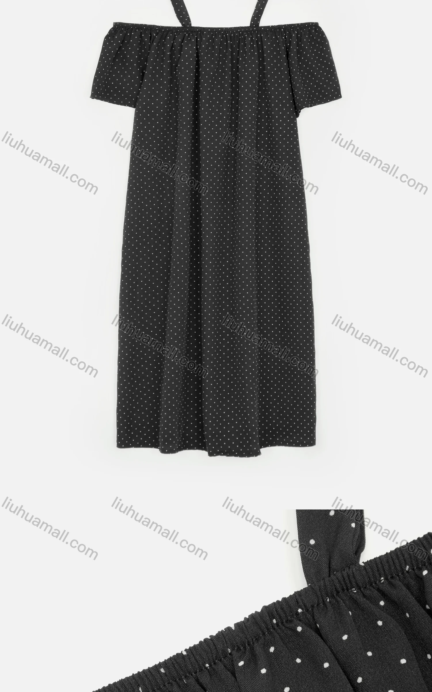 Wholesale Women's Casual Cold Shoulder Polka Dot Button Decor Short Dress 6490# - Liuhuamall