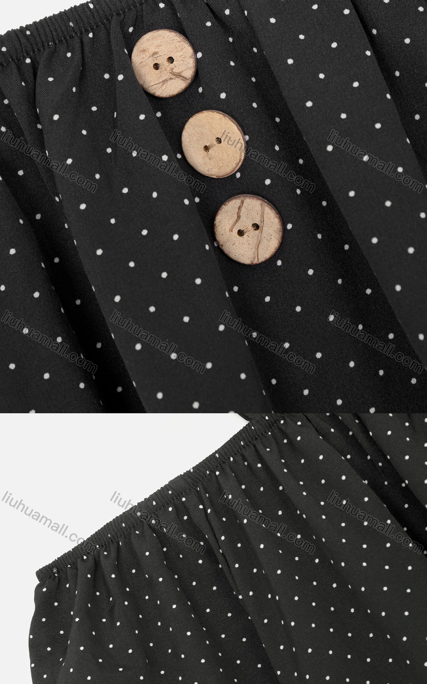 Wholesale Women's Casual Cold Shoulder Polka Dot Button Decor Short Dress 6490# - Liuhuamall