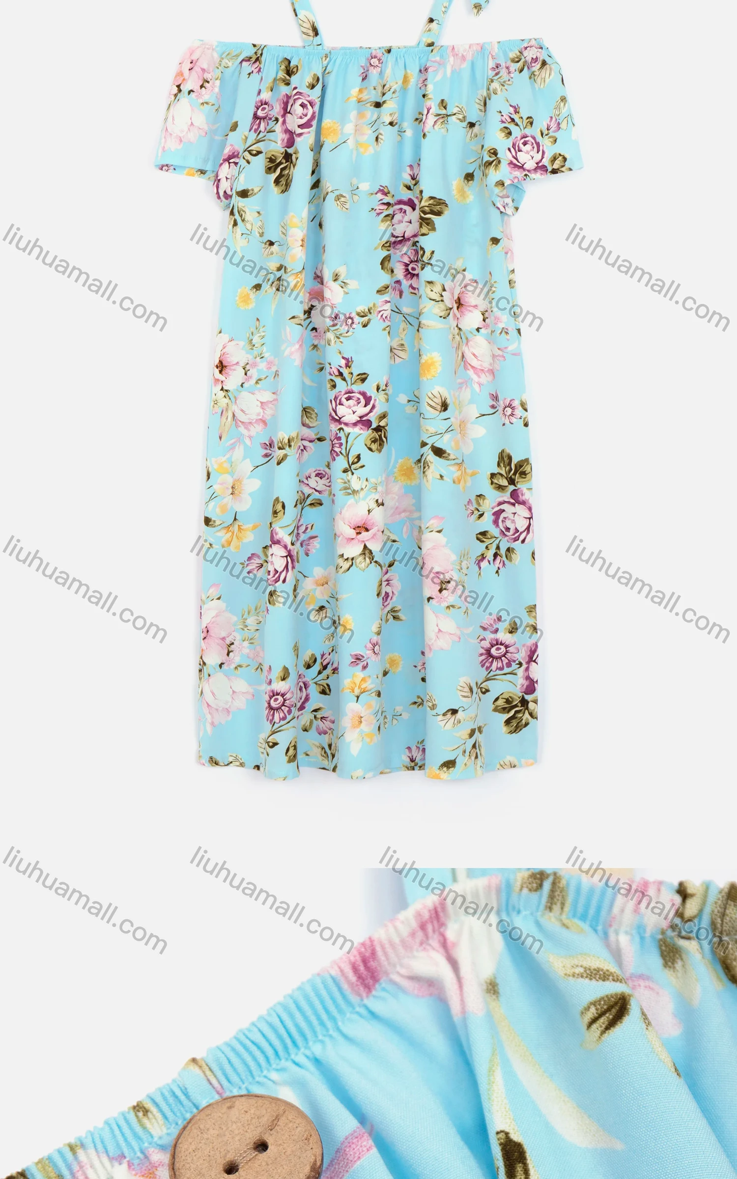 Wholesale Women's Casual Cold Shoulder Bow Knot Button Decor Floral Short Dress 1153# - Liuhuamall
