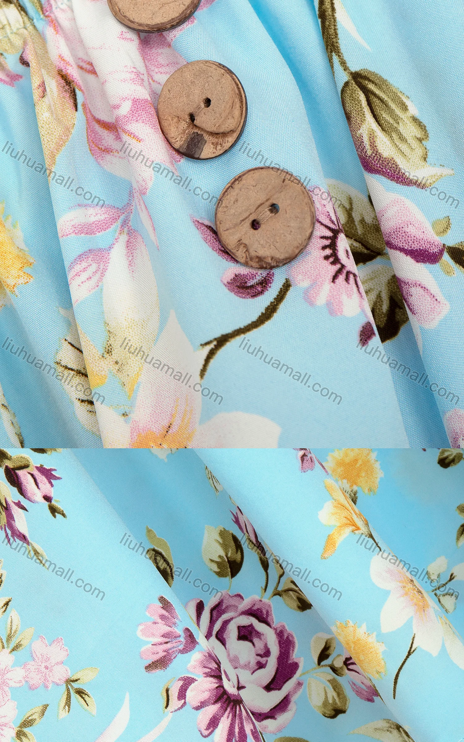 Wholesale Women's Casual Cold Shoulder Bow Knot Button Decor Floral Short Dress 1153# - Liuhuamall