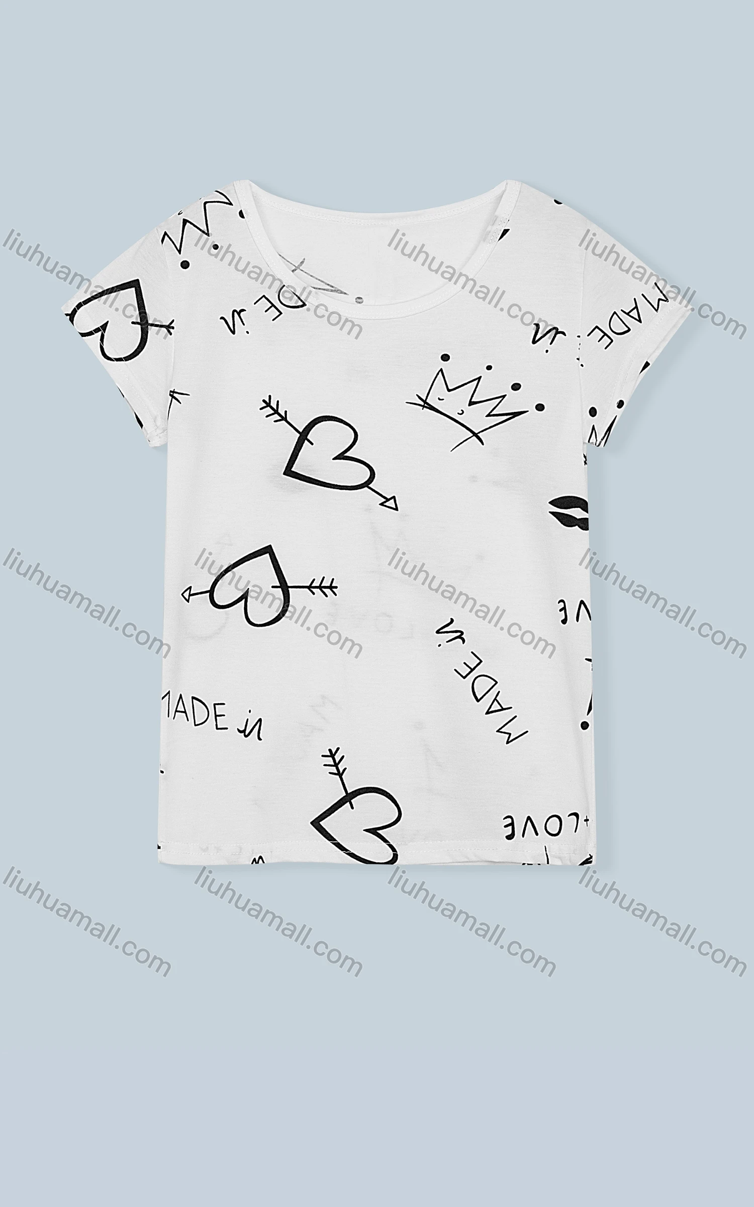 Wholesale Women's Casual Scoop Neck Short Sleeve Heart Letter Print T-Shirt 5753# - Liuhuamall