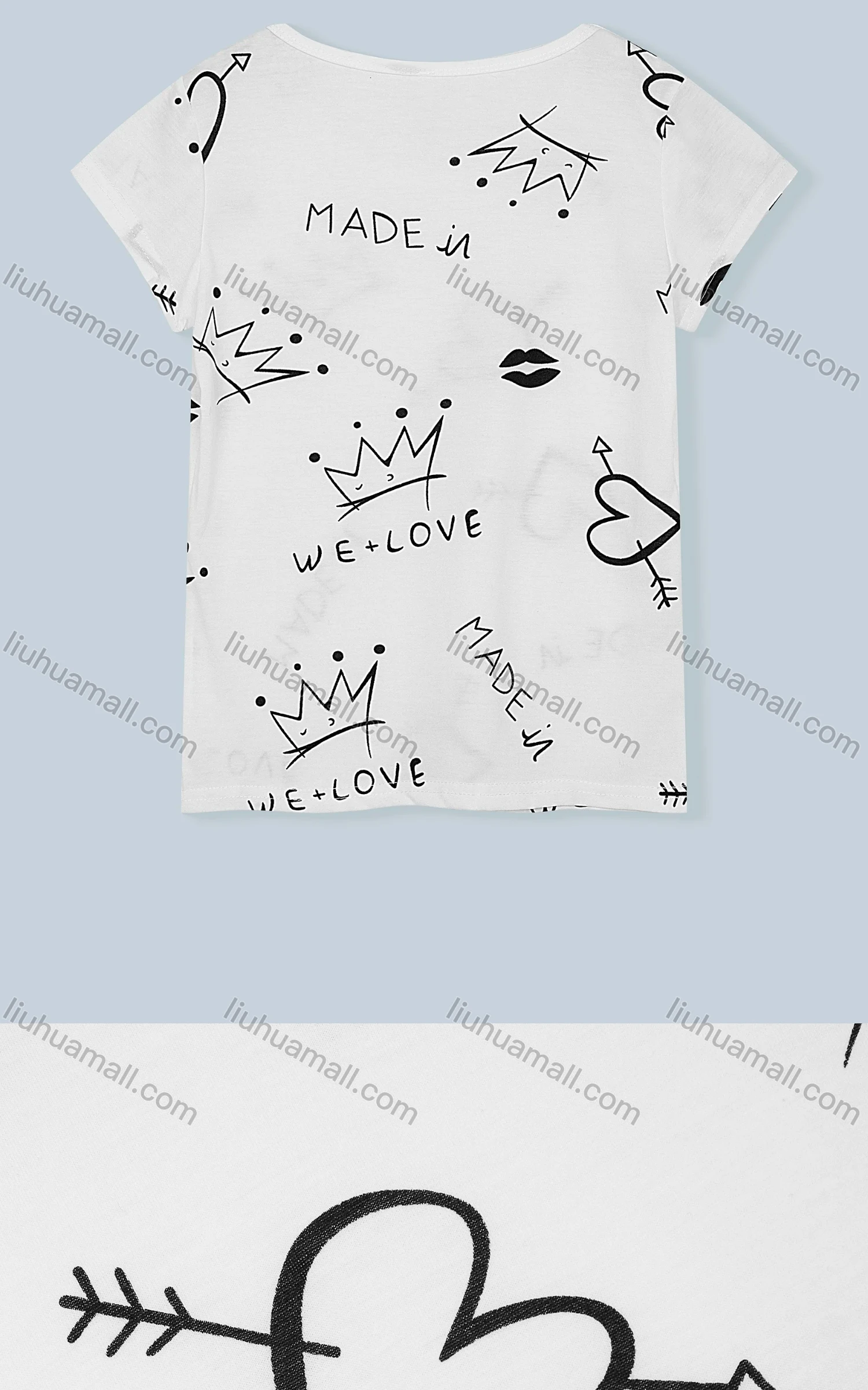 Wholesale Women's Casual Scoop Neck Short Sleeve Heart Letter Print T-Shirt 5753# - Liuhuamall