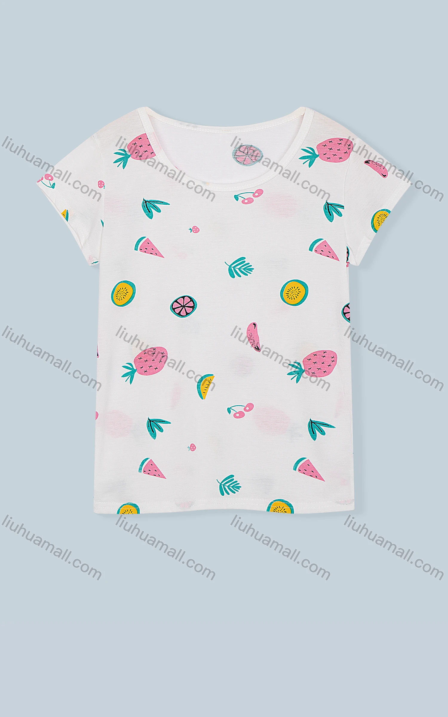 Wholesale Women's Scoop Neck Short Sleeve Fruit Print Casual T-Shirt 6098# - Liuhuamall