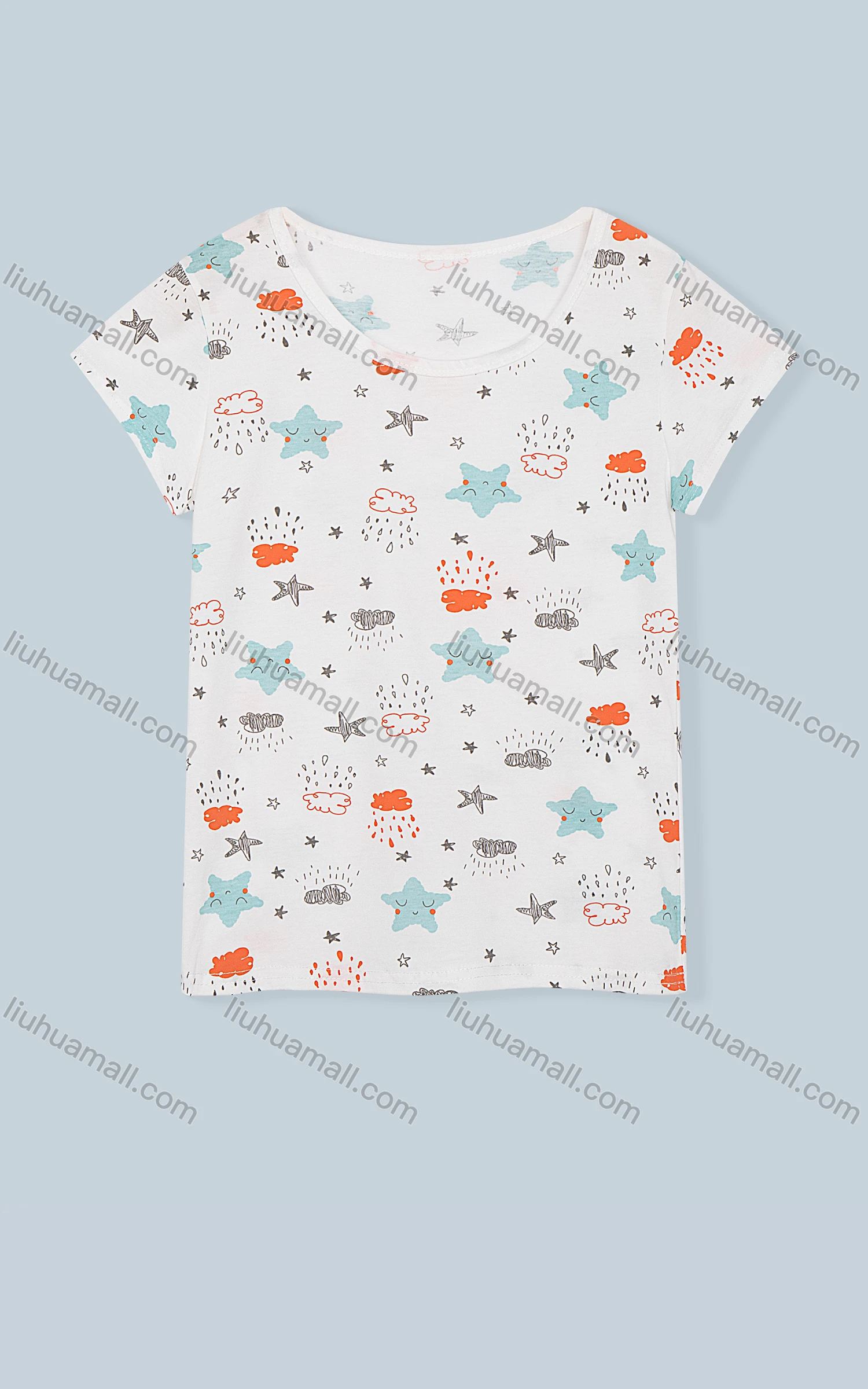 Wholesale Women's Scoop Neck Short Sleeve Cartoon Print Casual T-Shirt 9648# - Liuhuamall