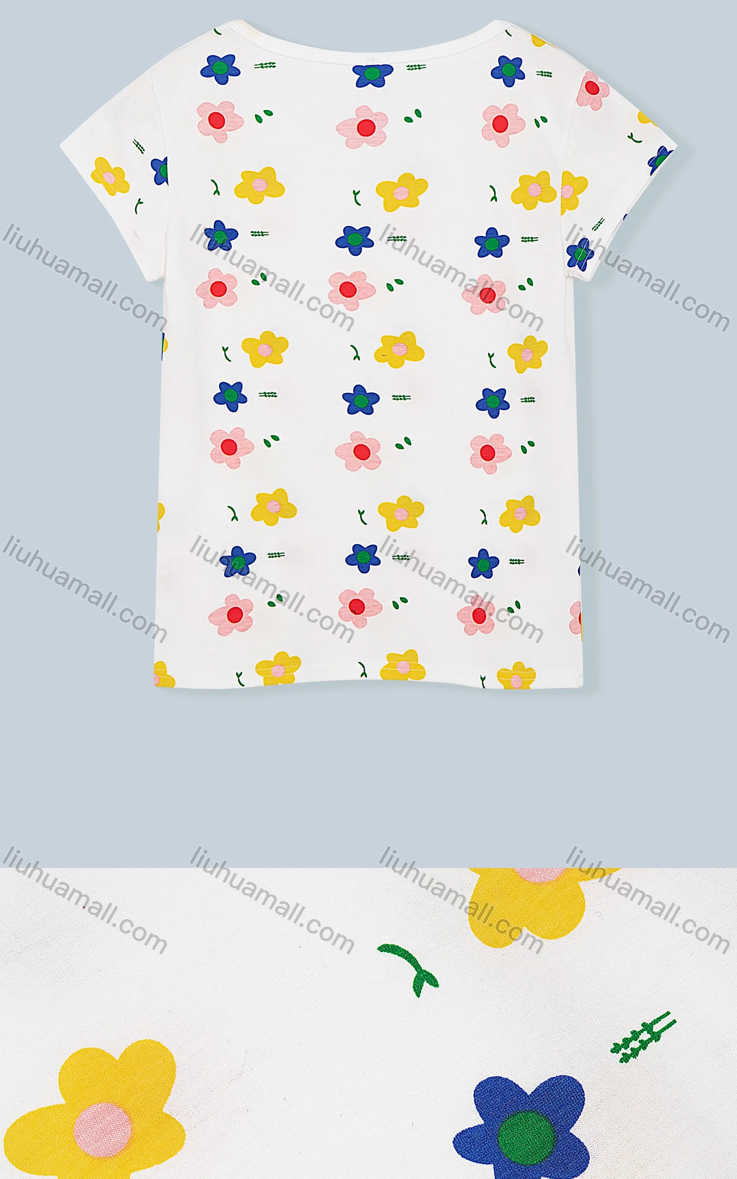 Wholesale Women's Scoop Neck Short Sleeve Cartoon Floral Print Casual T-Shirt 9196# - Liuhuamall
