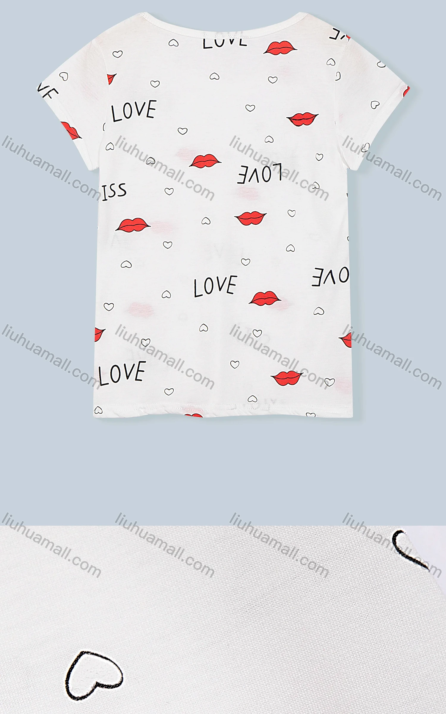 Wholesale Women's Scoop Neck Short Sleeve Letter Heart Lip Print Casual T-Shirt 4307# - Liuhuamall