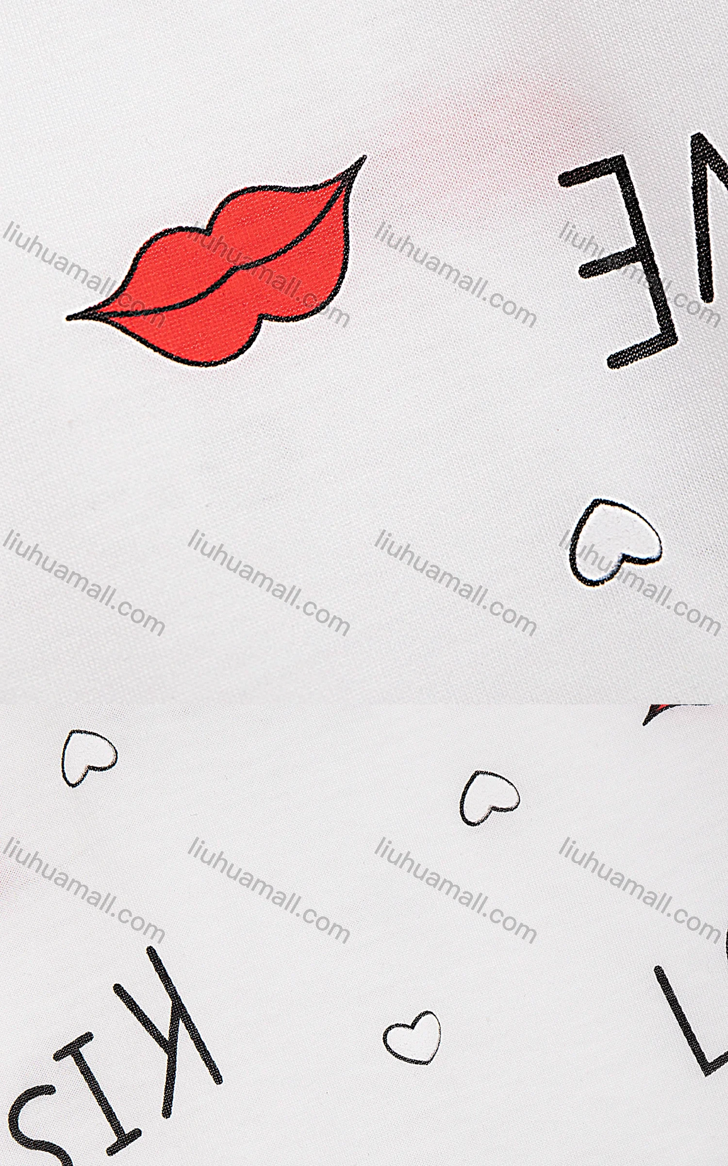 Wholesale Women's Scoop Neck Short Sleeve Letter Heart Lip Print Casual T-Shirt 4307# - Liuhuamall