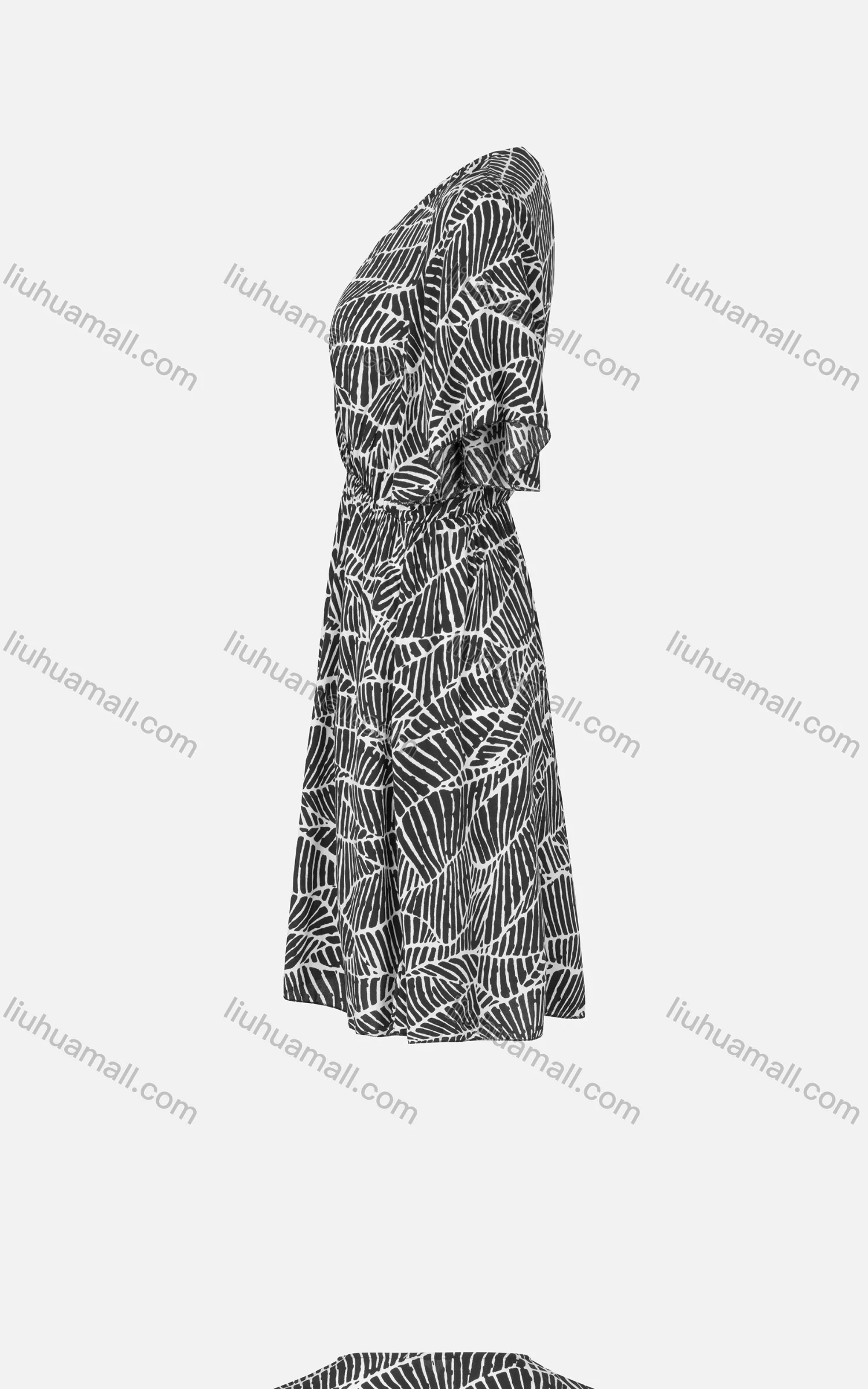 Wholesale Women's Wrap V Neck Ruffle Sleeve Texture Elastic Waist Casual Short Dress - Liuhuamall