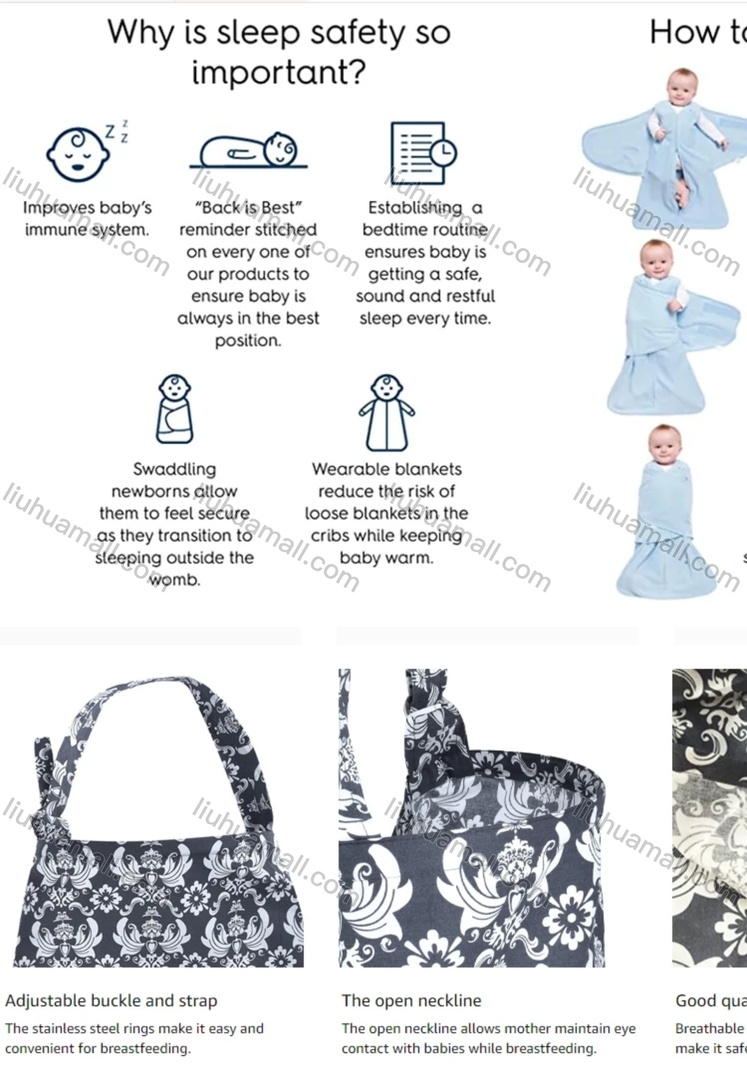 Wholesale Newborn Infant Unisex 3-Way Adjustable Wearable  Swaddle Blanket&Nursing Covers For Breastfeeding 2 Piece Sets - Liuhuamall