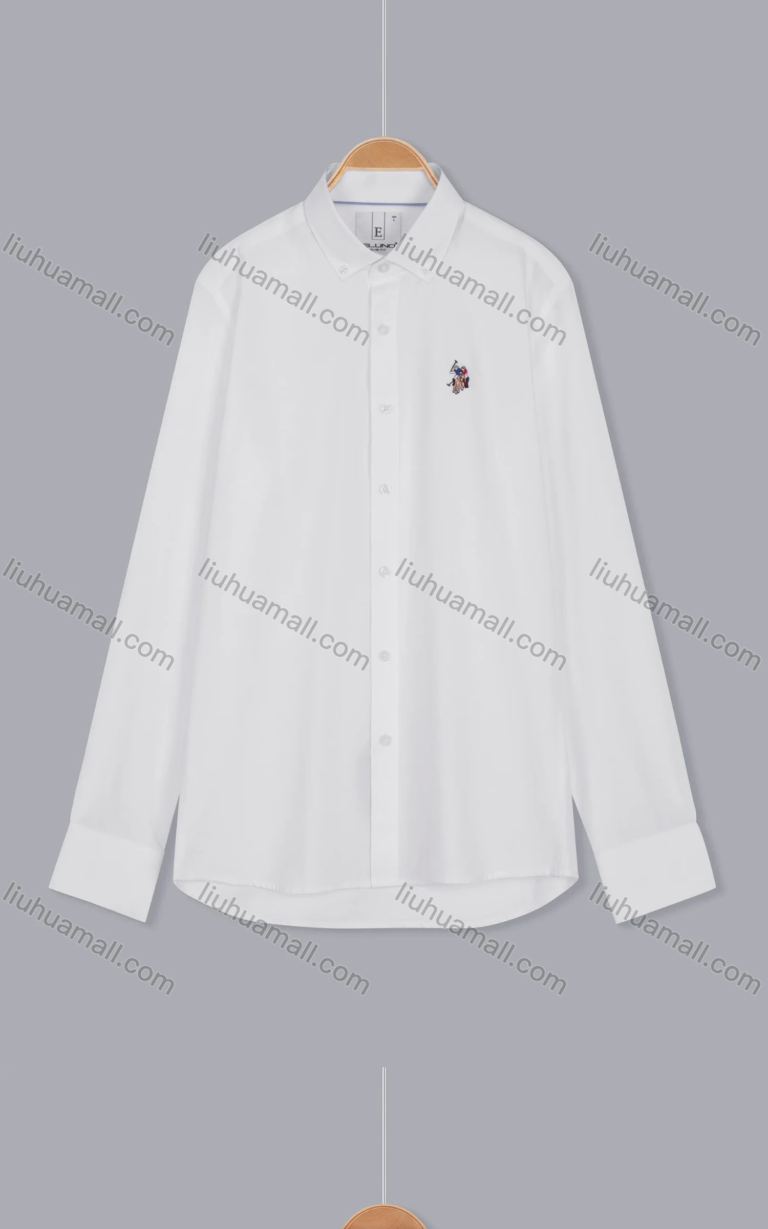 Wholesale Men's Casual Button-down Collar Long Sleeve Embroidered Label Plain Long Shirts - Liuhuamall
