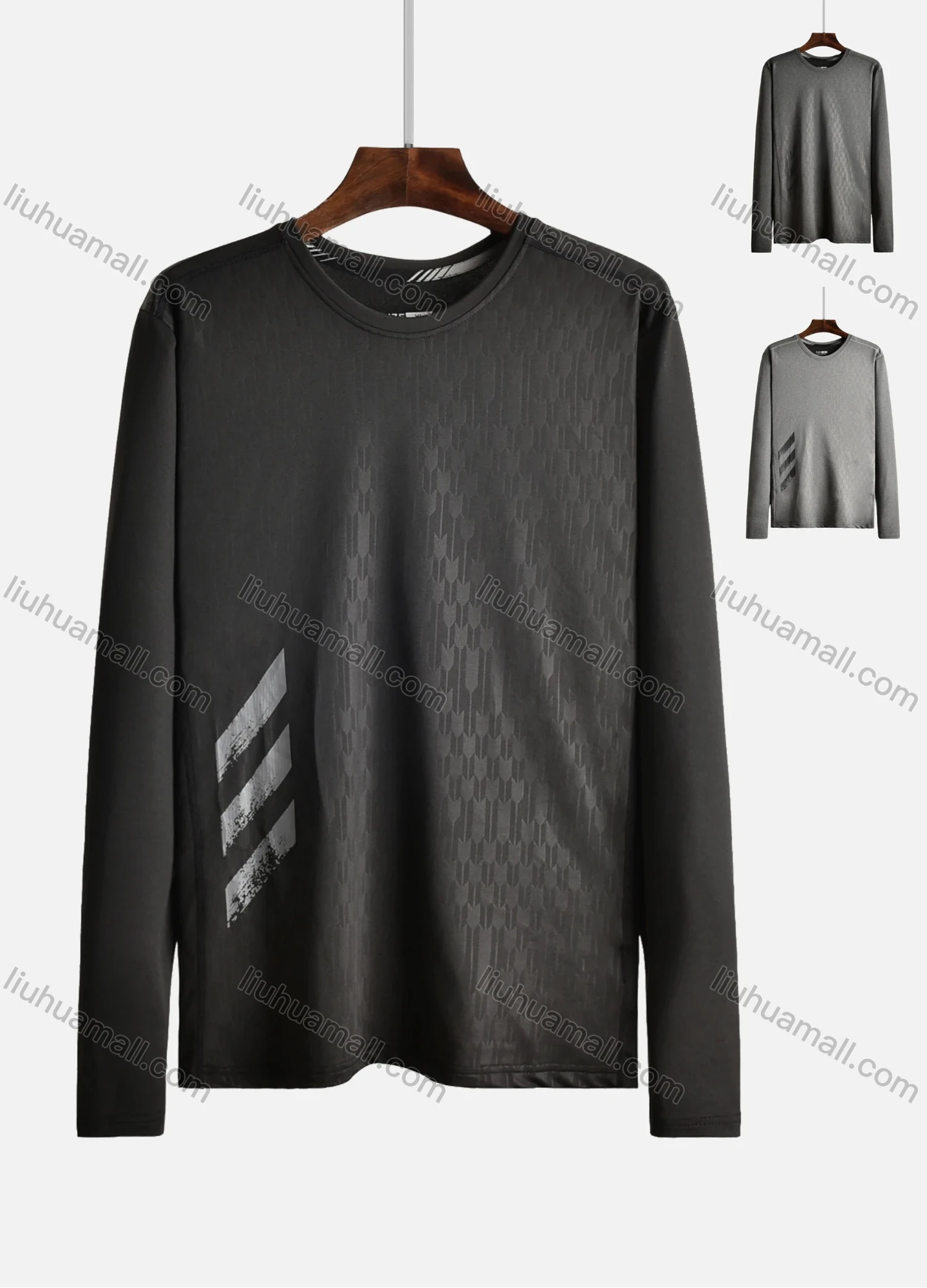 Wholesale Men's High Stretchy Breathable Round Neck Jacquard Plain Long Sleeve Athletic Sweatshirt 2082# - Liuhuamall