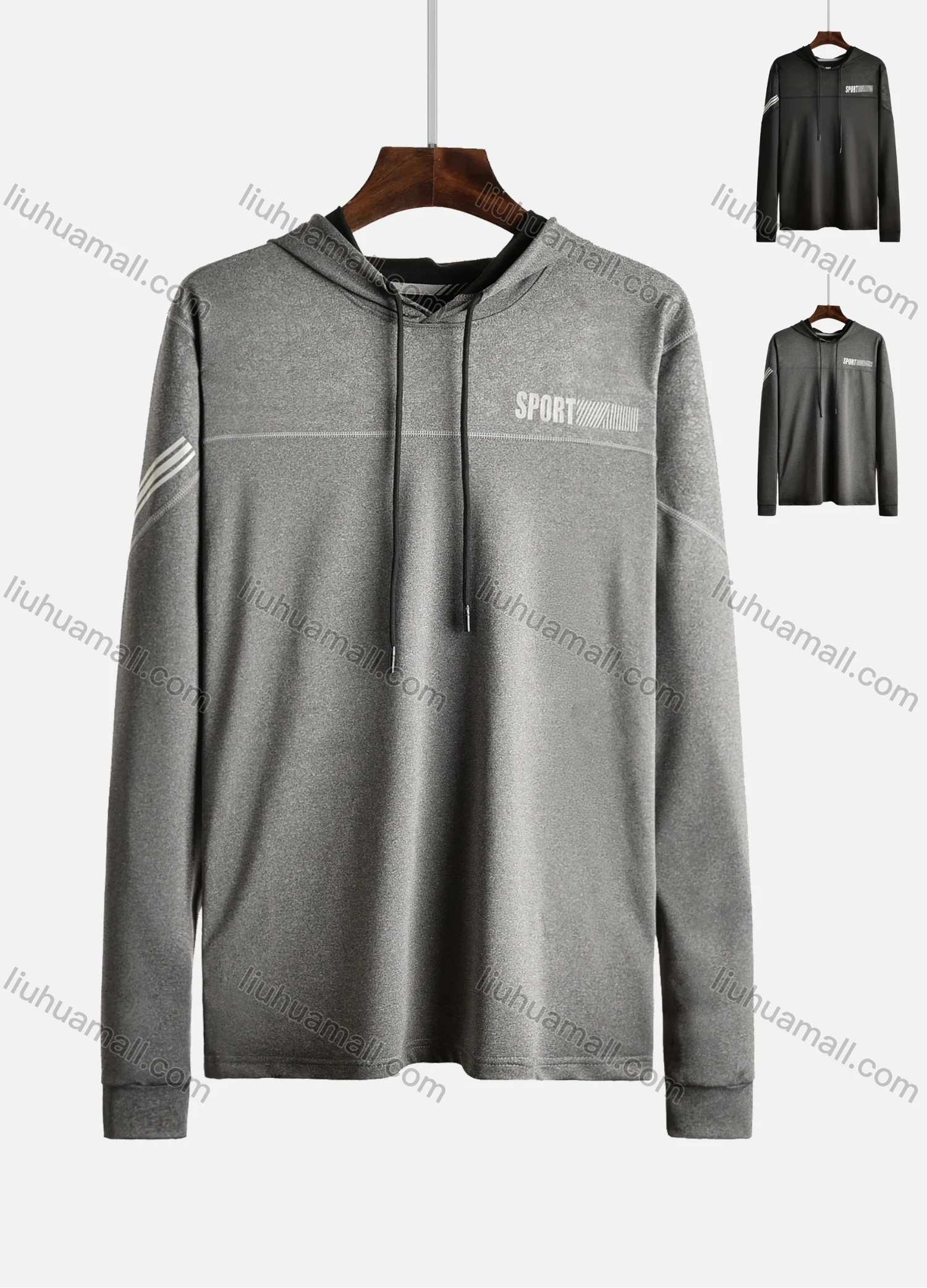 Wholesale Men's Workout Letter Long Sleeve Hoodie Sport Drawstring Light Pullover Hoodie 2085# - Liuhuamall