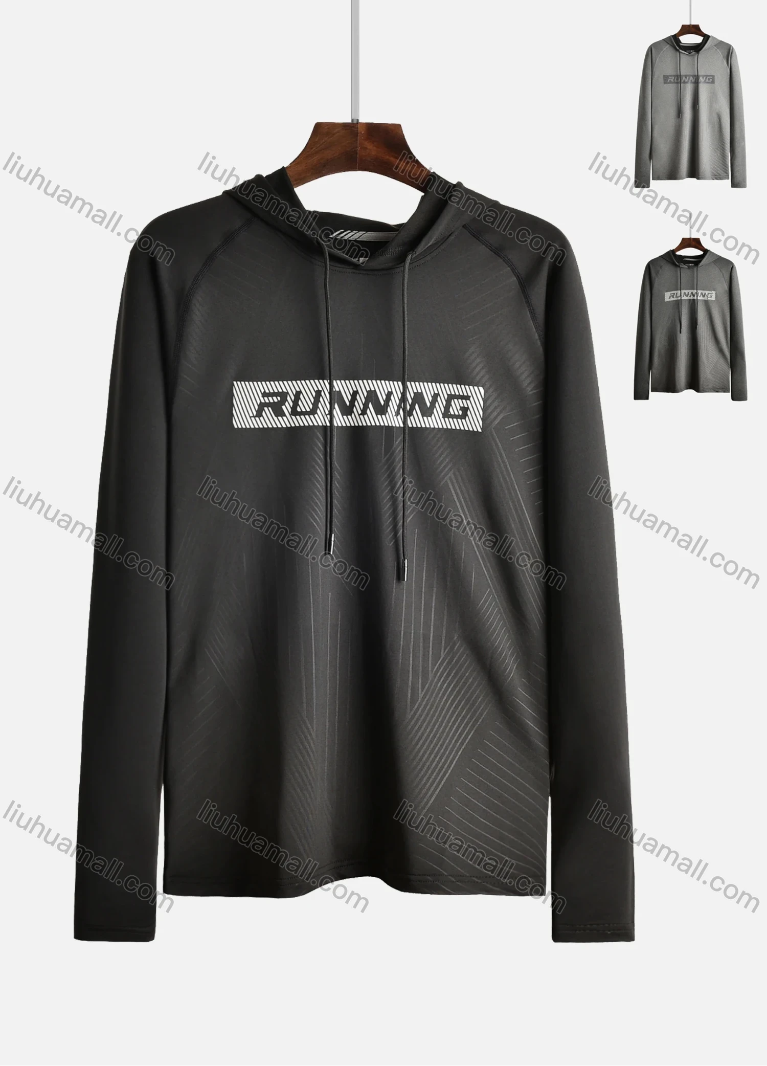 Wholesale Men's Workout Long Sleeve Hooded Slogan Striped Light Drawstring Pullover Hoodie 2089# - Liuhuamall