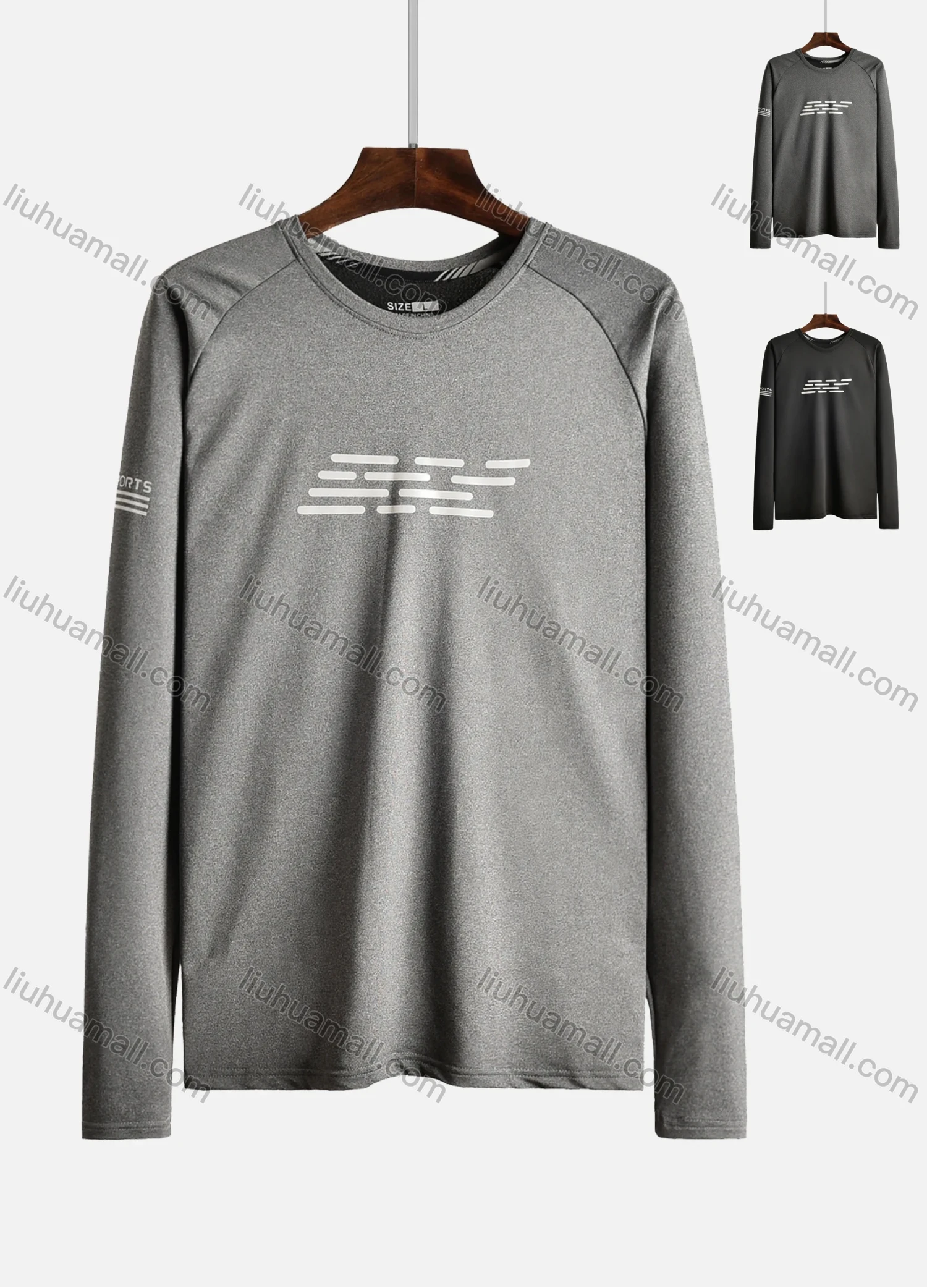 Wholesale Men's High Stretchy Breathable Round Neck Long Sleeve Athletic Sweatshirt 2090# - Liuhuamall
