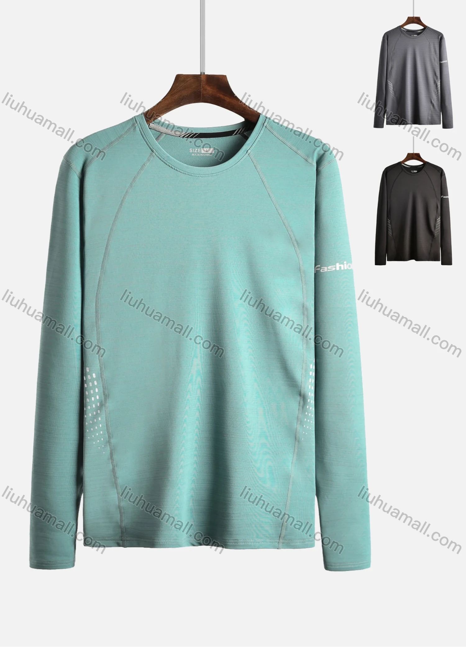 Wholesale Men's High Stretchy Round Neck Plain Letter Athletic Long Sleeve Sweatshirt 2091# - Liuhuamall