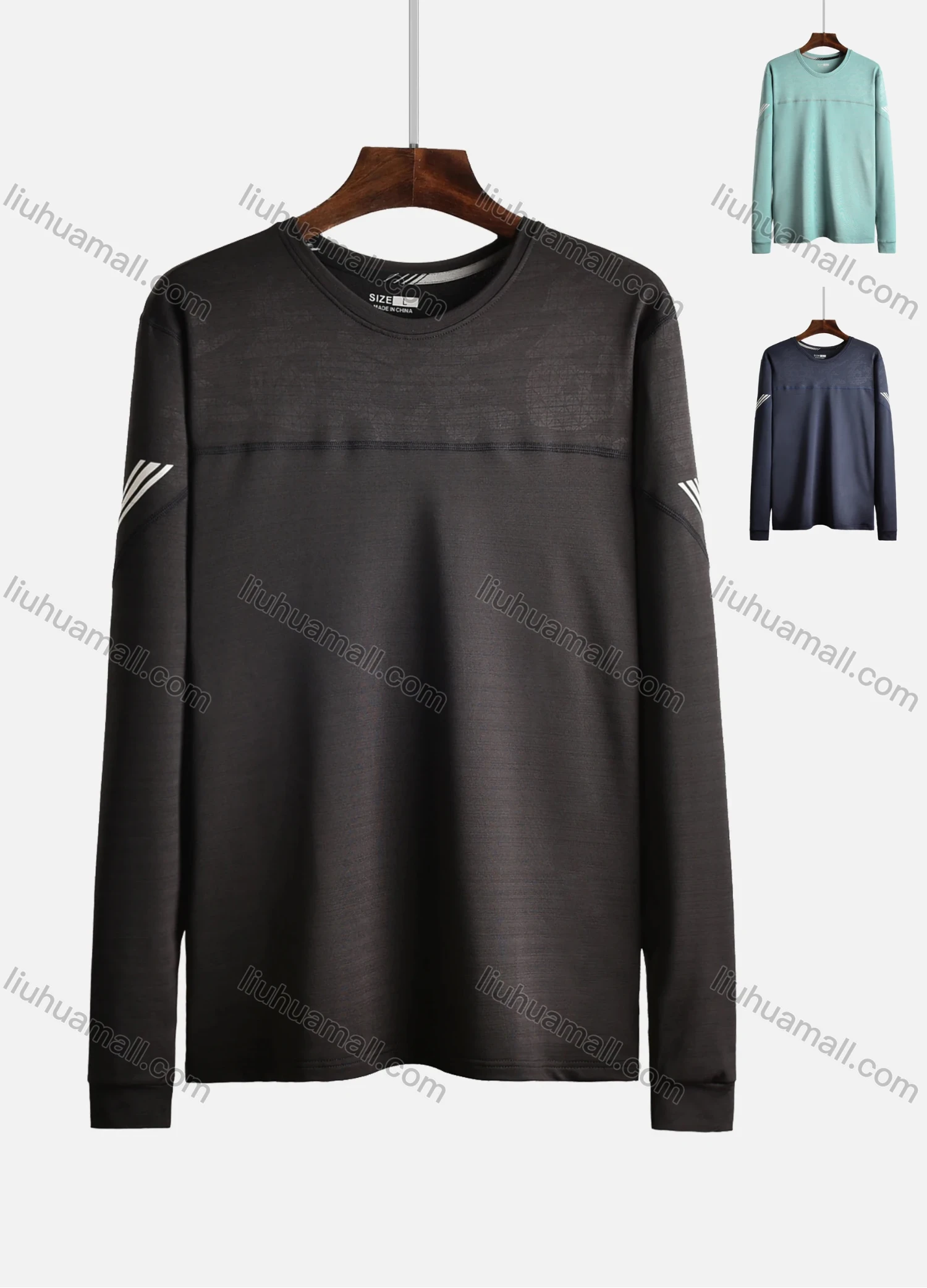 Wholesale Men's High Stretchy Round Neck Striped Athletic Long Sleeve Sweatshirt 2092# - Liuhuamall