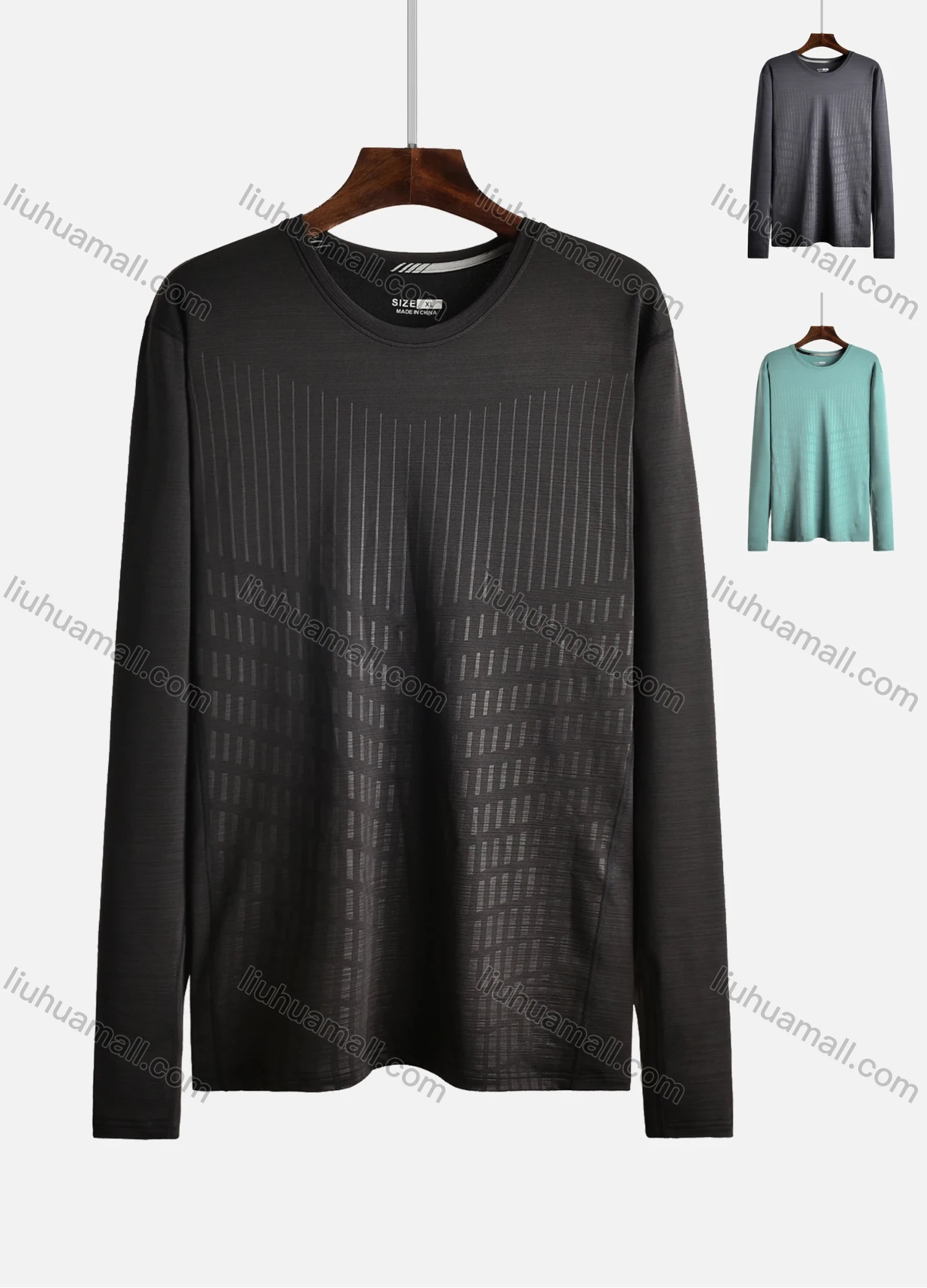 Wholesale Men's High Stretchy Round Neck Jacquard Athletic Long Sleeve Sweatshirt 2093# - Liuhuamall