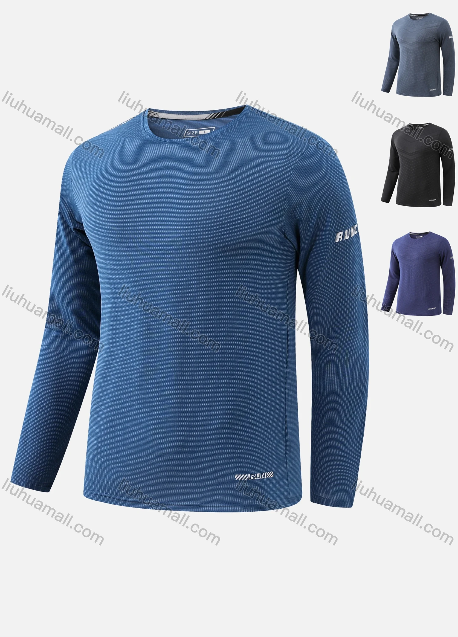 Wholesale Men's Round Neck Long Sleeve Solid Jacquard Letter Print Workout Running Pullover Sweatshirt T213# - Liuhuamall