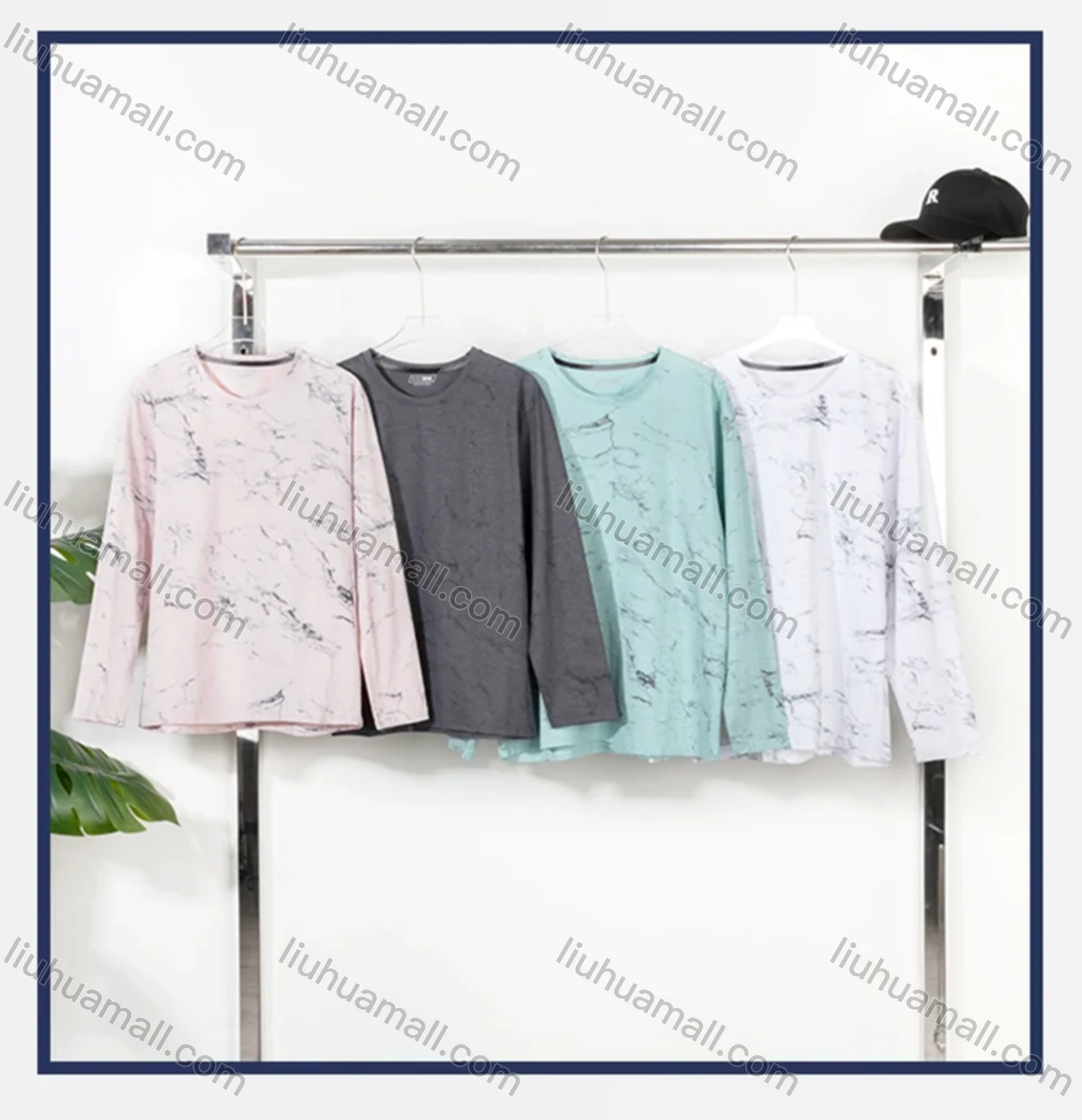 Wholesale Men's Athletic High Stretchy Crew Neck Marble Print Long Sleeve Sweatshirt - Liuhuamall