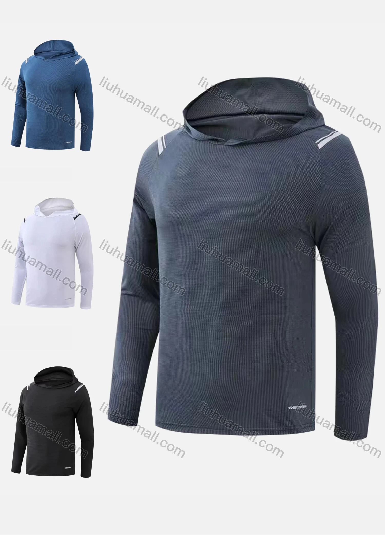 Wholesale Men`s Slim Fit Long Sleeve Lightweight Jacquard Striped Trim Athletic Hoodie T217# - Liuhuamall