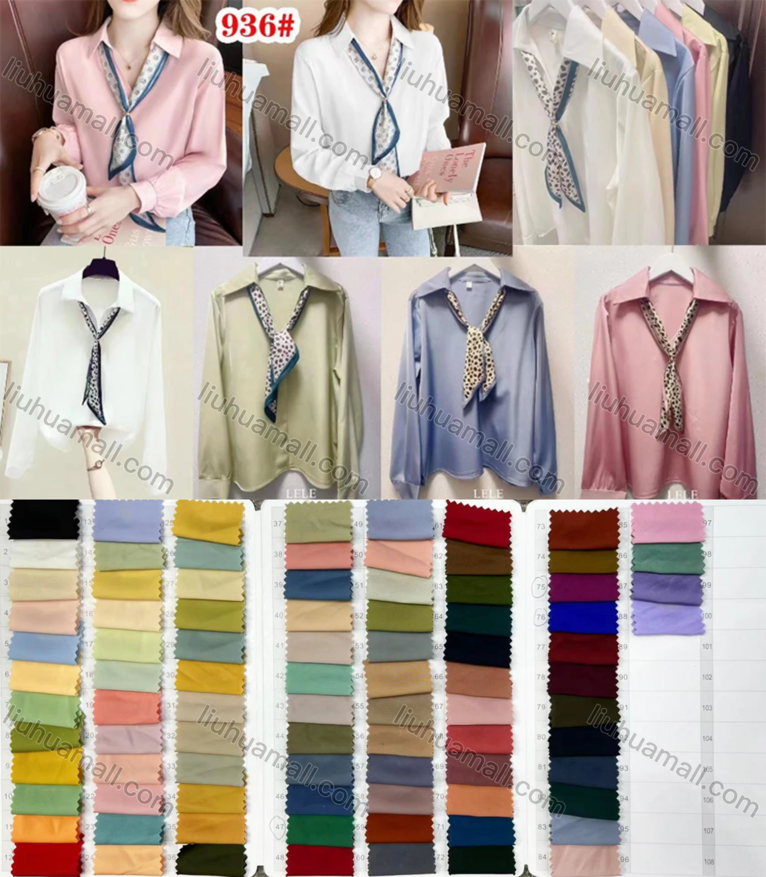 Wholesale Women's Turn-down Collar Shirt Sleeve Dalmatian Print Tie Plain Casual Blouse - Liuhuamall