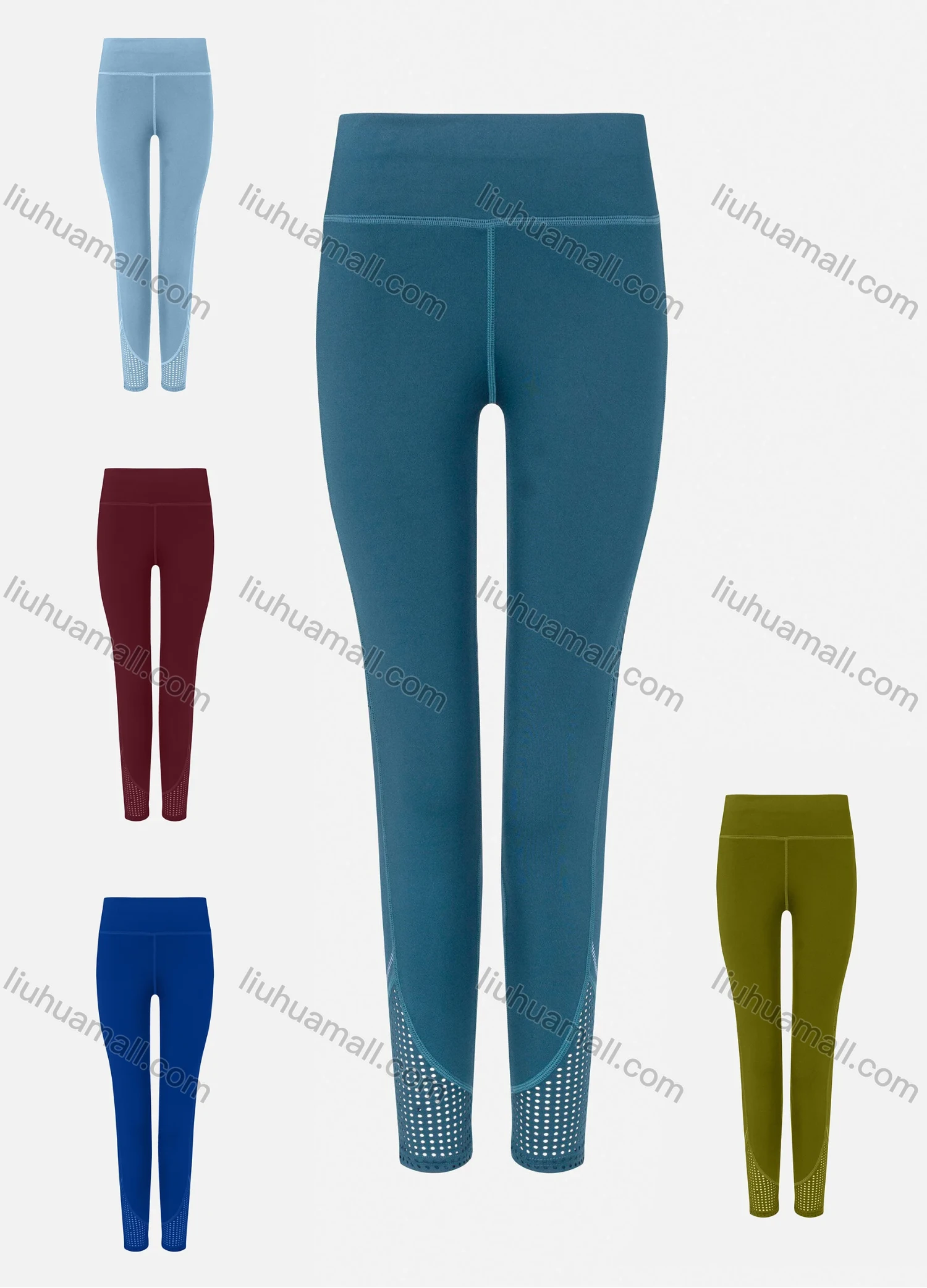Wholesale Women's Sporty High Waist Pockets Eyelet Plain Long Yoga Leggings - Liuhuamall