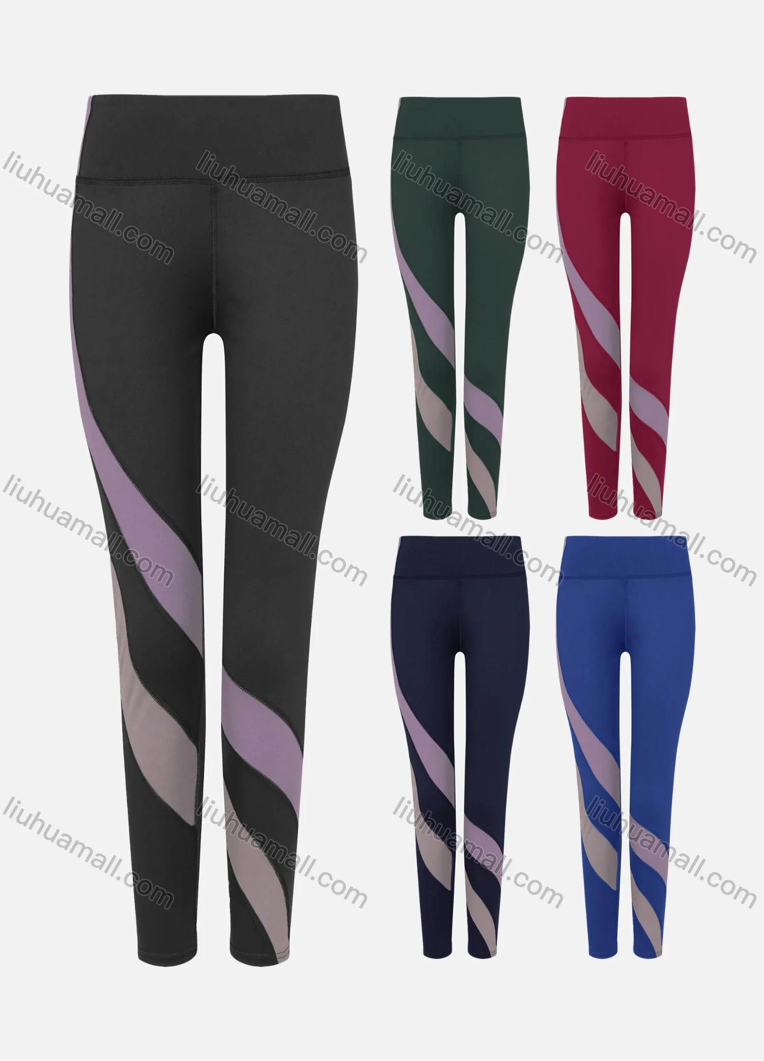 Wholesale Women's Sporty High Waist Colorblock Long Yoga Leggings - Liuhuamall