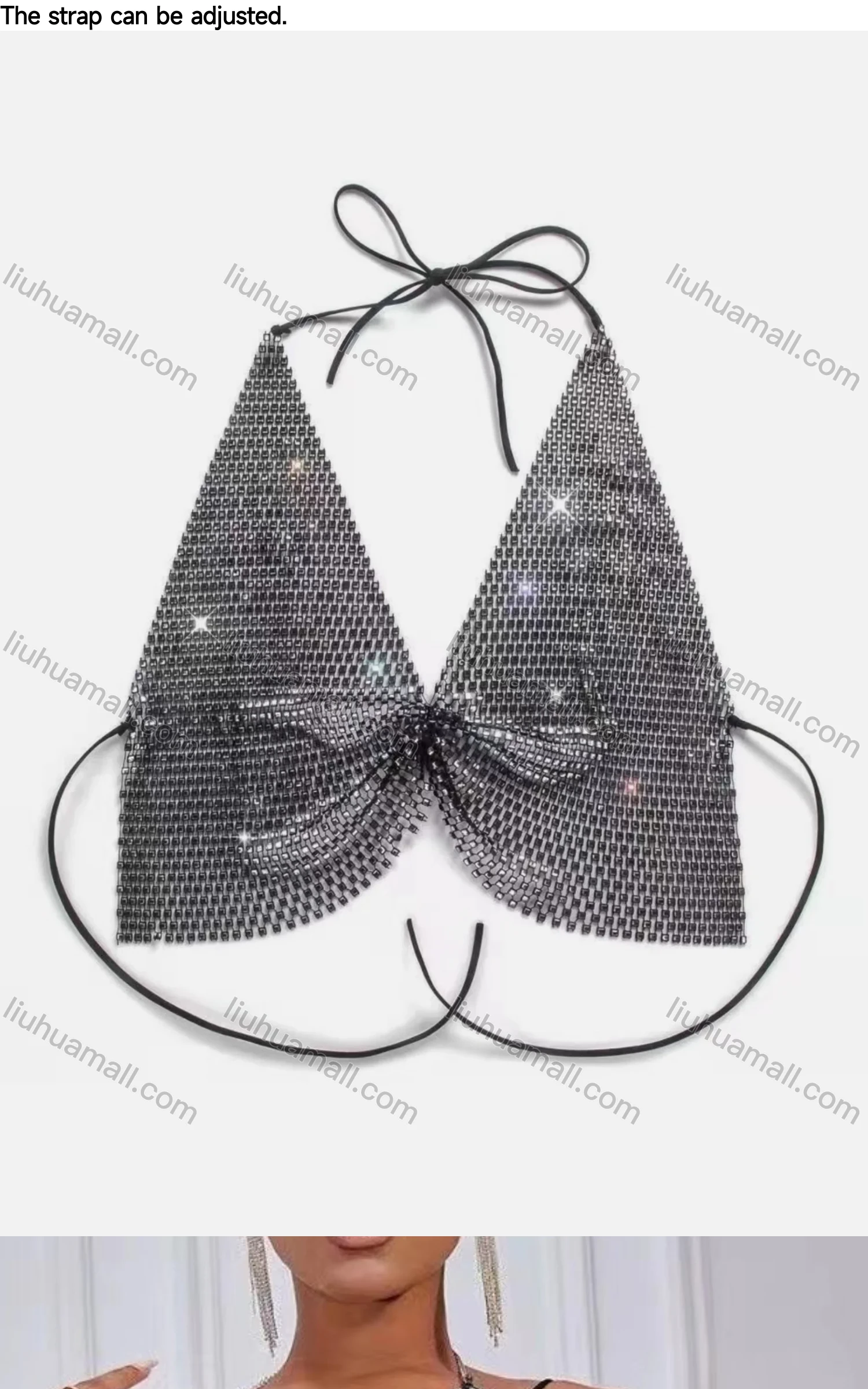 Wholesale Women's Sexy Halter V Neck Diamond Sequin Lace Up Crop Top 8185# - Liuhuamall