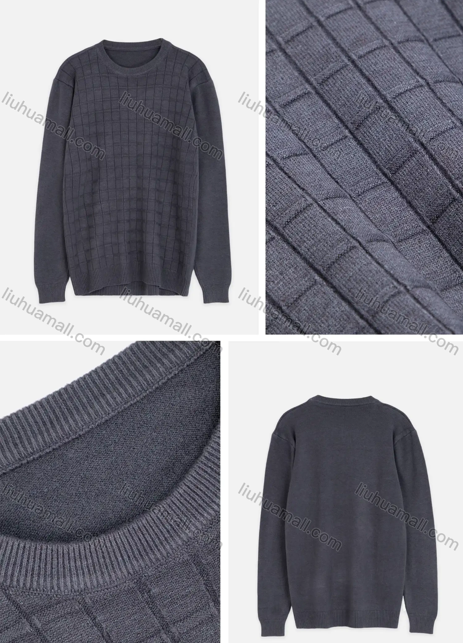 Wholesale Men's Round Neck Long Sleeve Plain Waffle Knitting Pullover Sweater - Liuhuamall