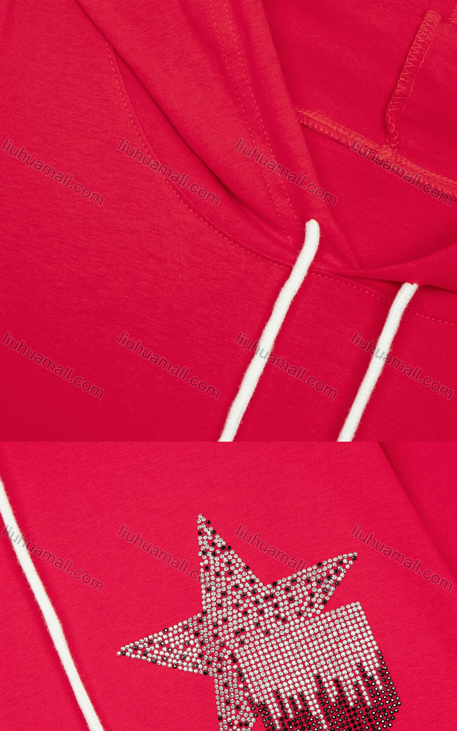 Wholesale Women's Casual Long Sleeve Rhinestone Star Drawstring Hooded Midi Dress - Liuhuamall