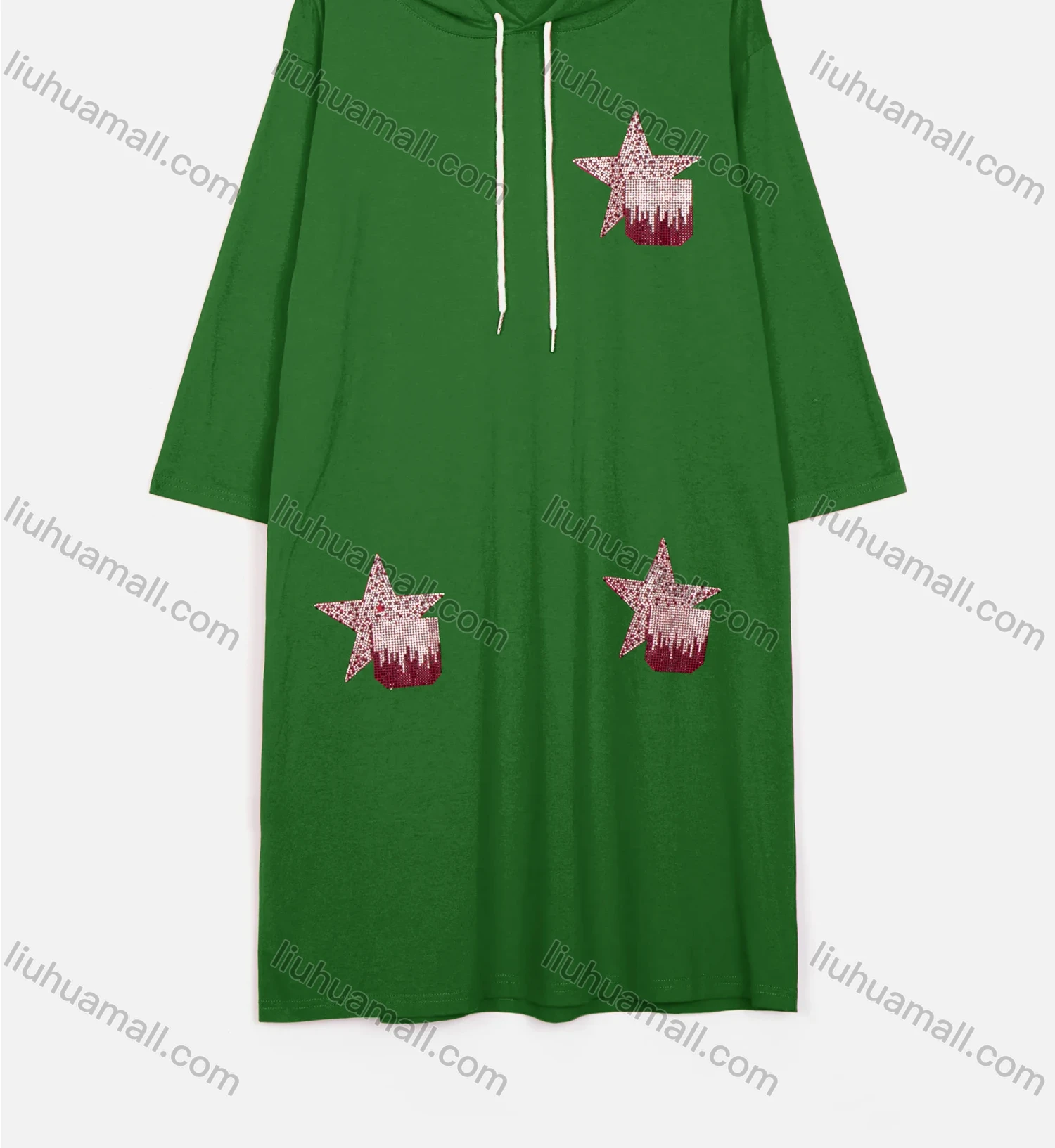 Wholesale Women's Casual Long Sleeve Rhinestone Star Drawstring Hooded Midi Dress - Liuhuamall