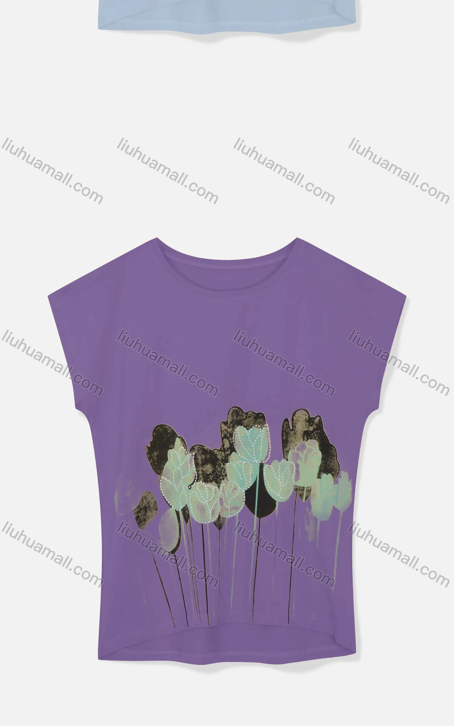 Wholesale Women's Casual Crew Neck Cap Sleeve Floral Tops 771626# - Liuhuamall
