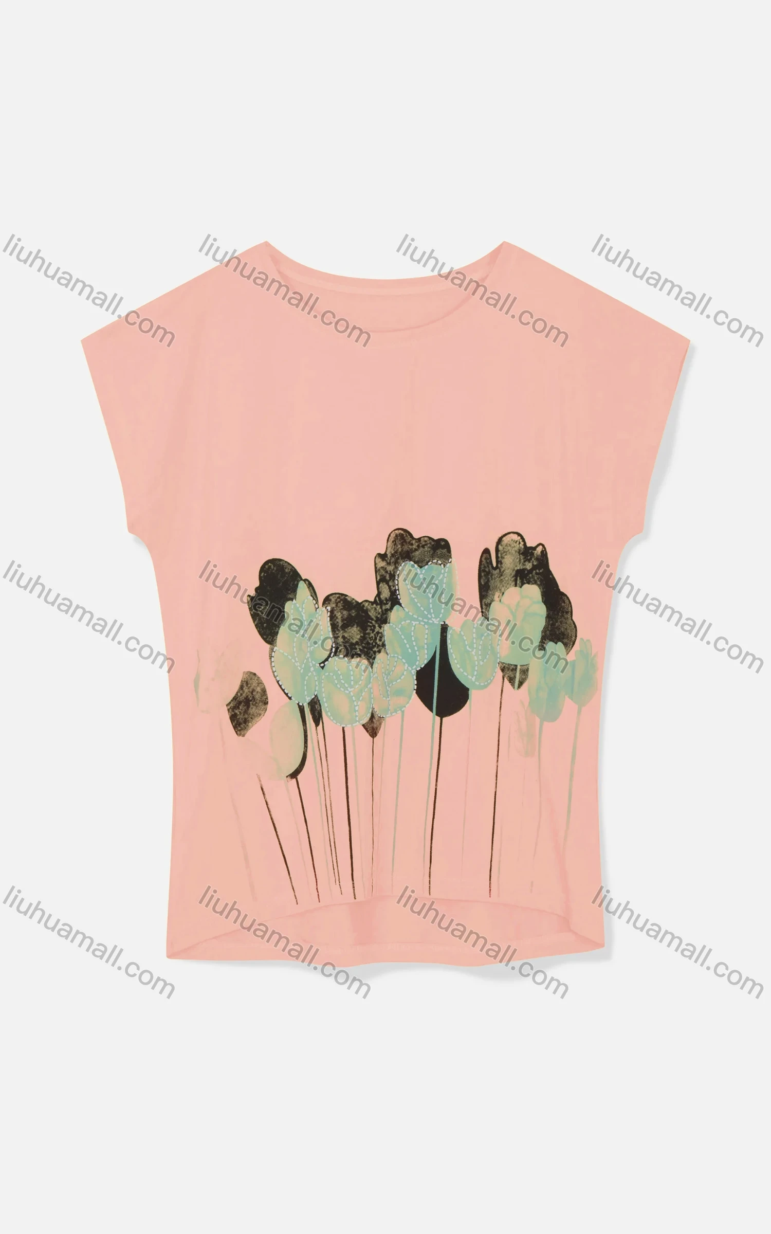 Wholesale Women's Casual Crew Neck Cap Sleeve Floral Tops 771626# - Liuhuamall