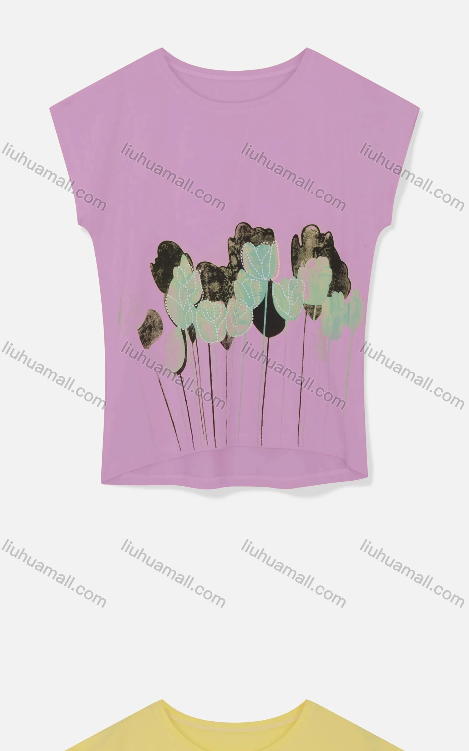 Wholesale Women's Casual Crew Neck Cap Sleeve Floral Tops 771626# - Liuhuamall