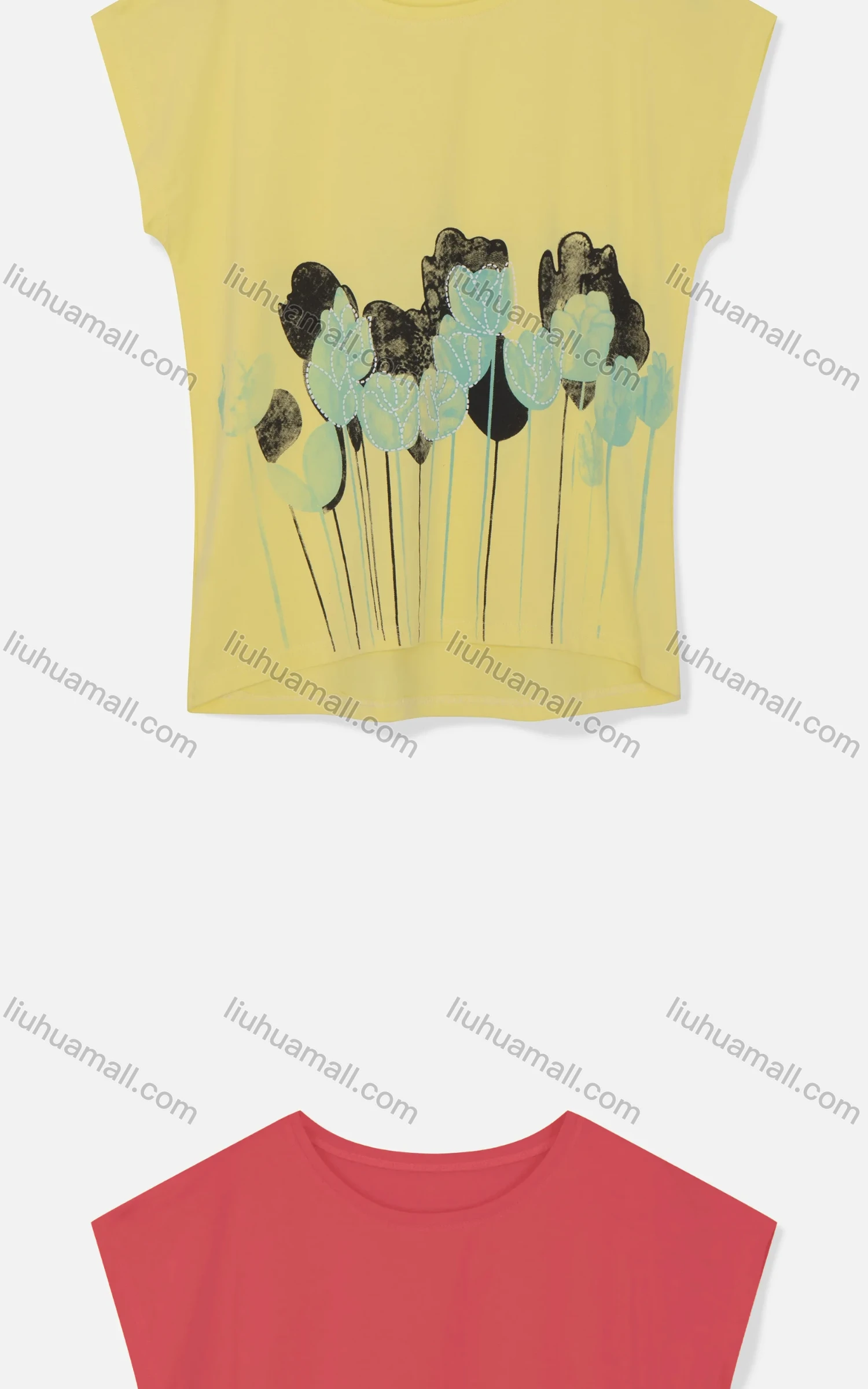 Wholesale Women's Casual Crew Neck Cap Sleeve Floral Tops 771626# - Liuhuamall