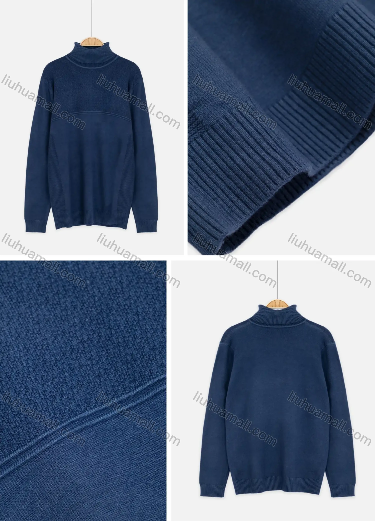 Wholesale Men's Turtleneck Long Sleeve Plain Knitting Pullover Sweater - Liuhuamall