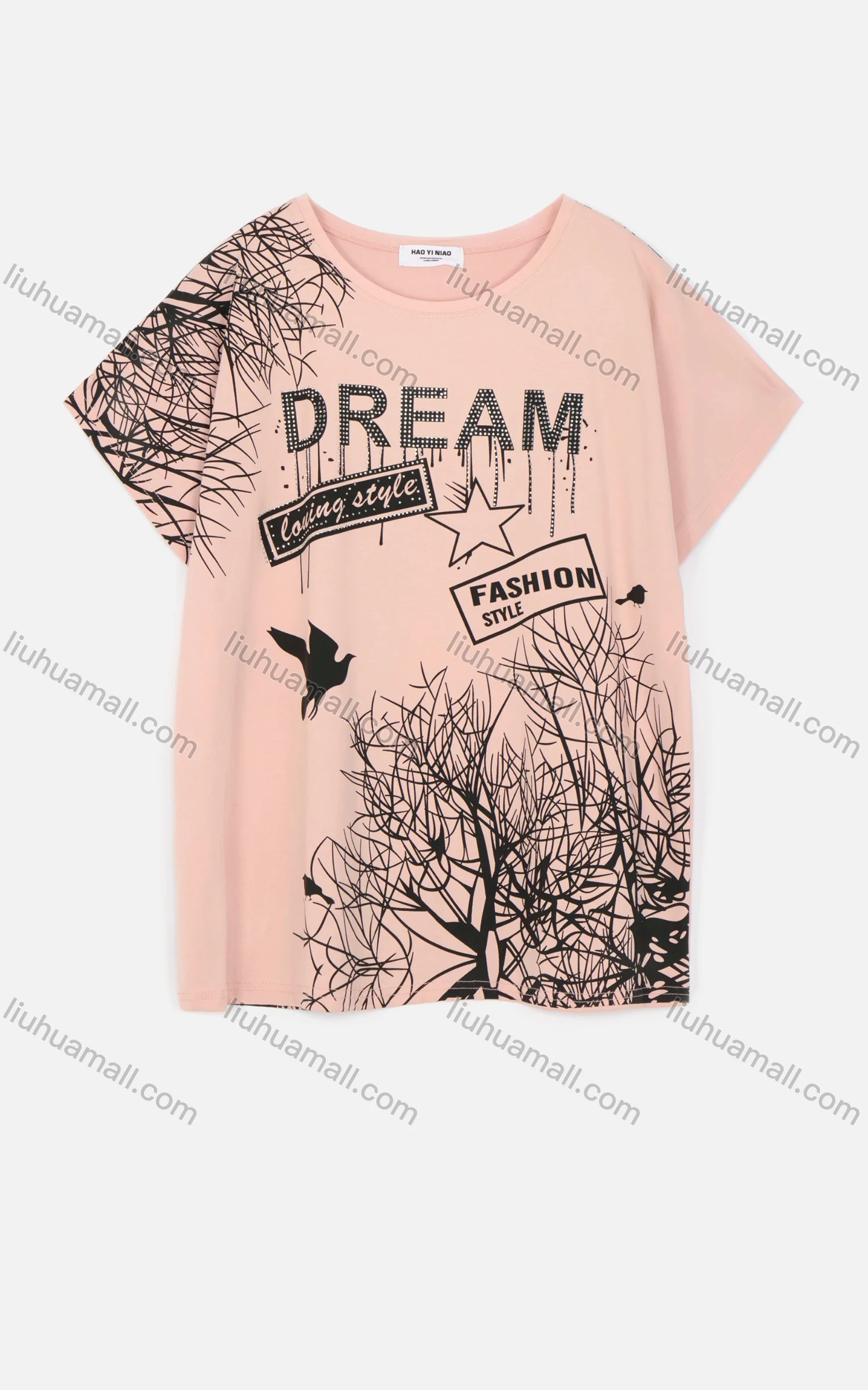 Wholesale Women's Casual Crew Neck Short Sleeve Rhinestone Graphic T-shirt 846201# - Liuhuamall