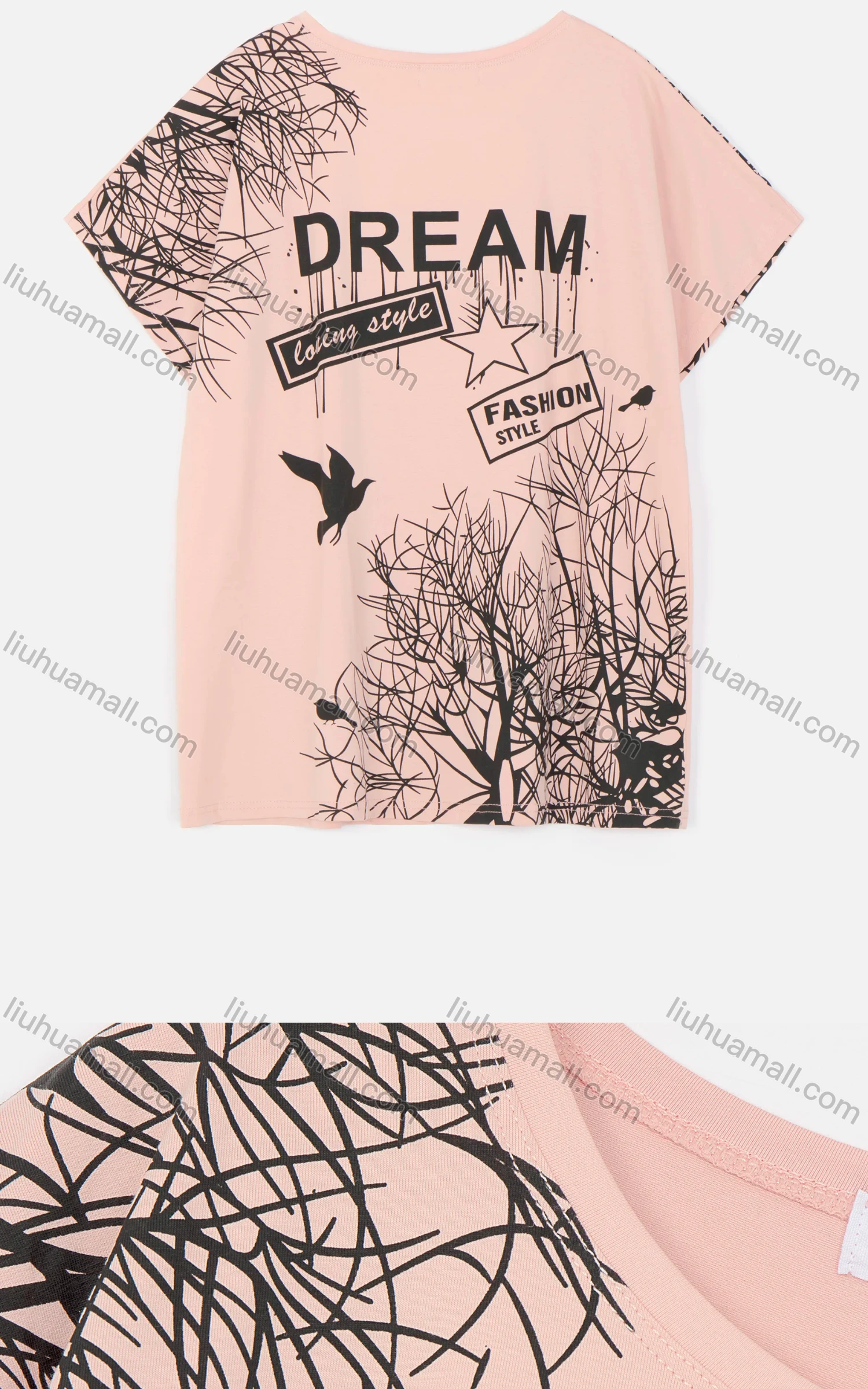 Wholesale Women's Casual Crew Neck Short Sleeve Rhinestone Graphic T-shirt 846201# - Liuhuamall