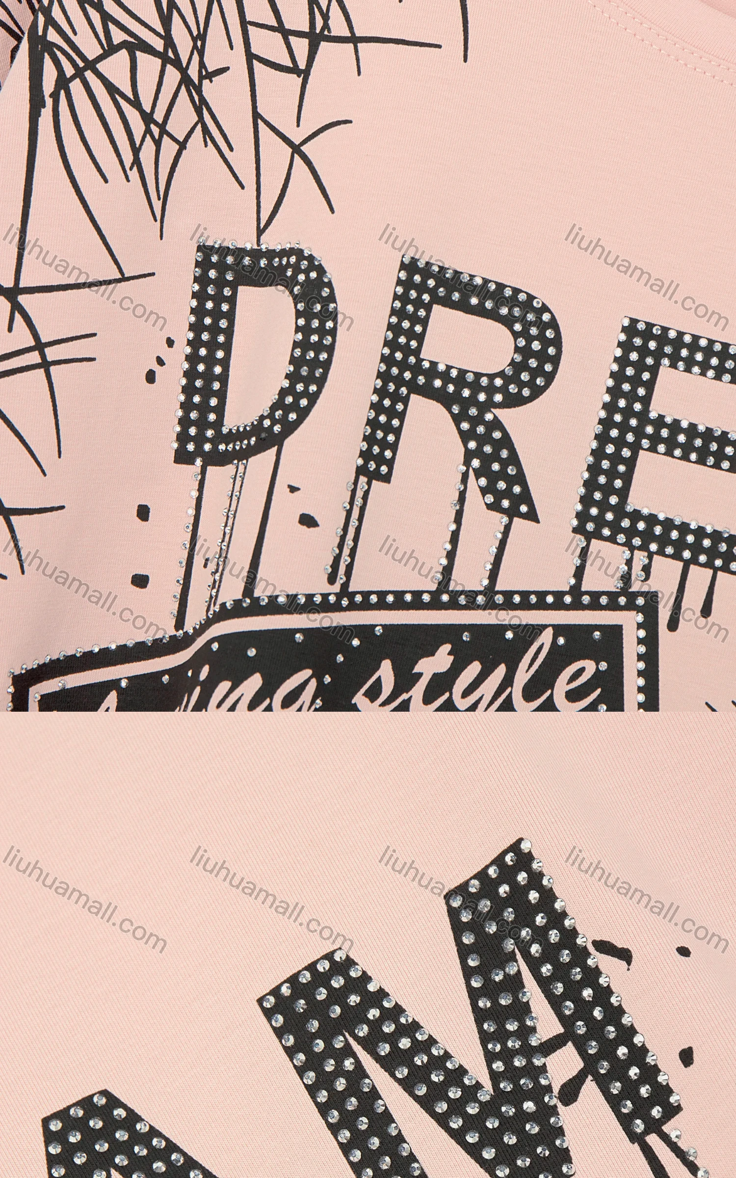 Wholesale Women's Casual Crew Neck Short Sleeve Rhinestone Graphic T-shirt 846201# - Liuhuamall