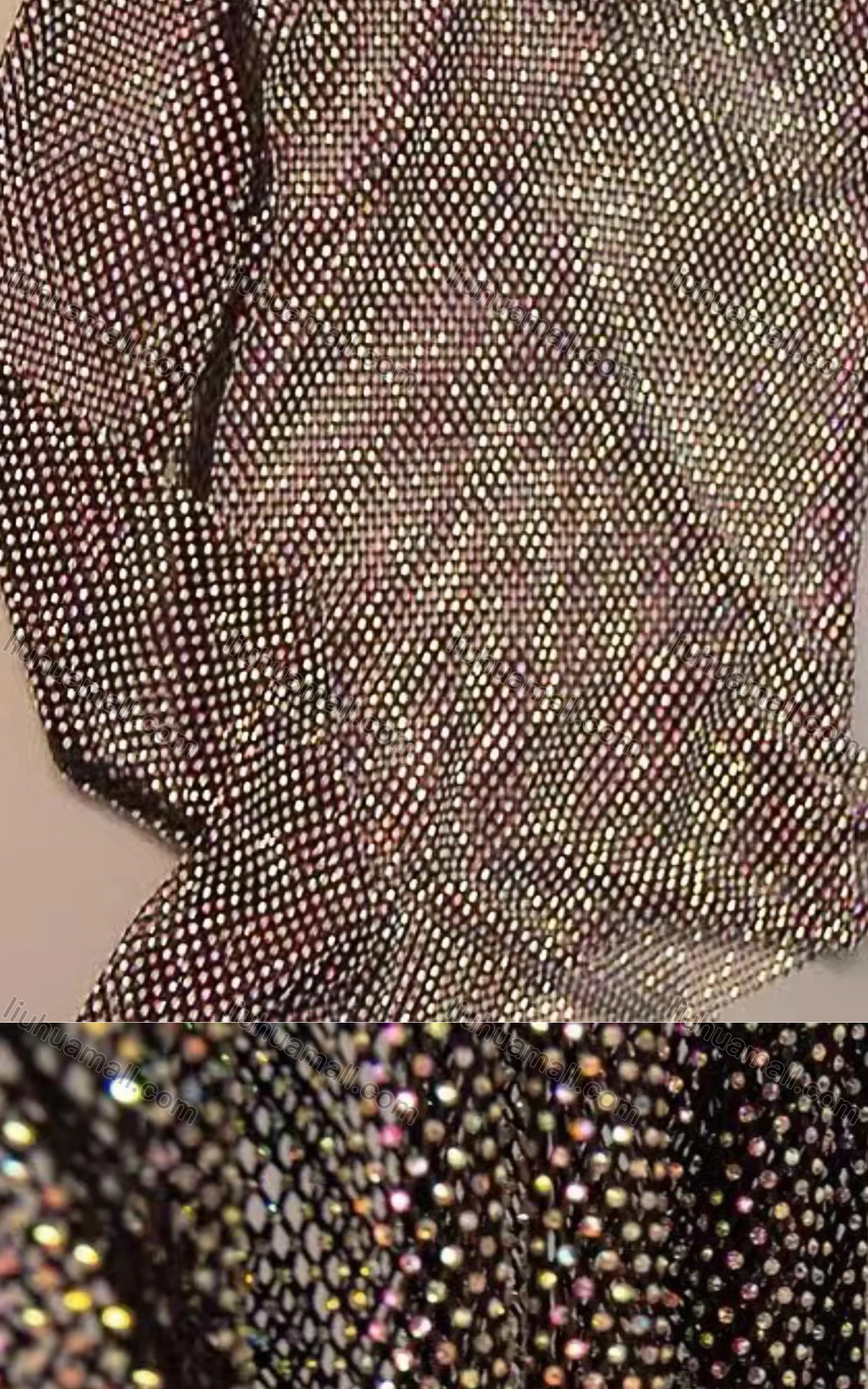 Wholesale Women's Sexy High-Neck Long Sleeve Elastic Fishnet Iron Driling Plain Cover Up Top 7948# - Liuhuamall